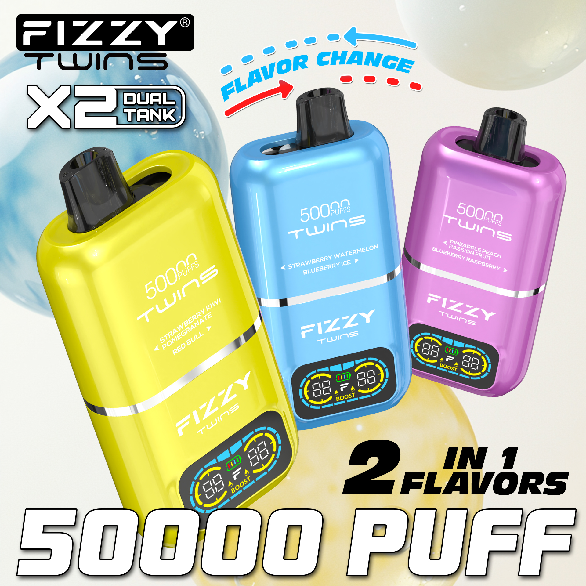 FIZZY TWINS 50000 Puffs Disposable Vape | Dual flavors, 50ml, mesh coil - Vapo247