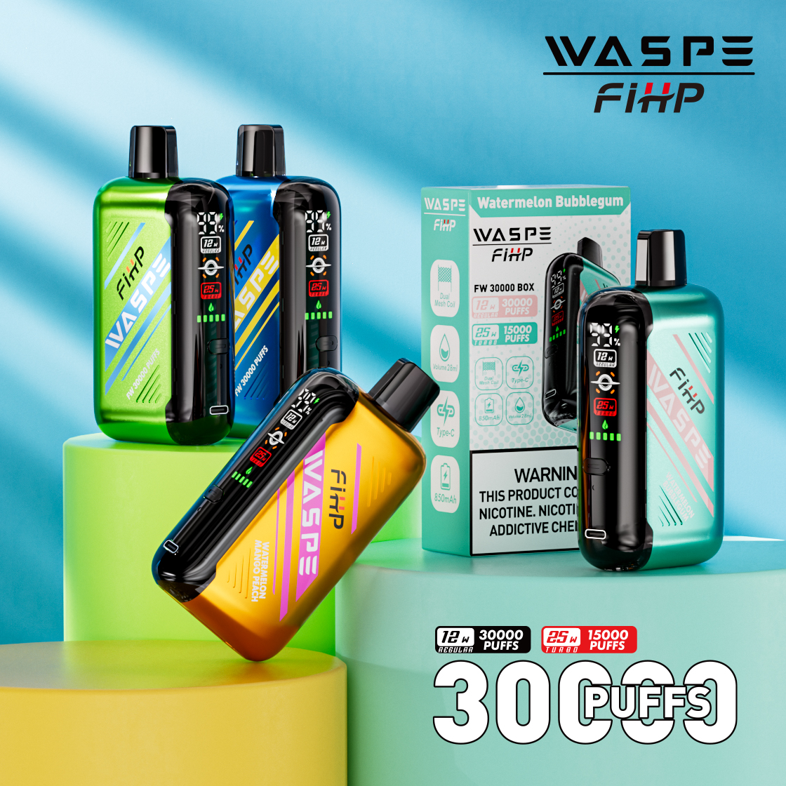 WASPE FW-30000 Puffs Dual Mesh Coil | Adjustable Pulse Airflow | LCD Screen Disposable Vape - Vapo247
