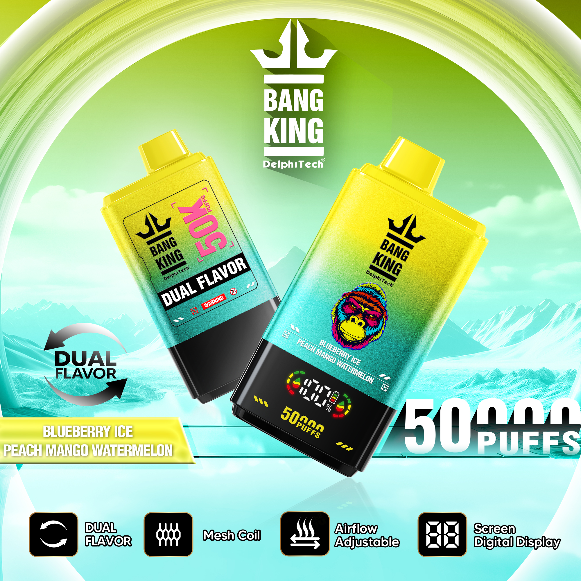 Bang King 50000 Puffs |Double Flavors| Customized Airflow| LCD Screen Disposable Vape - Vapo247