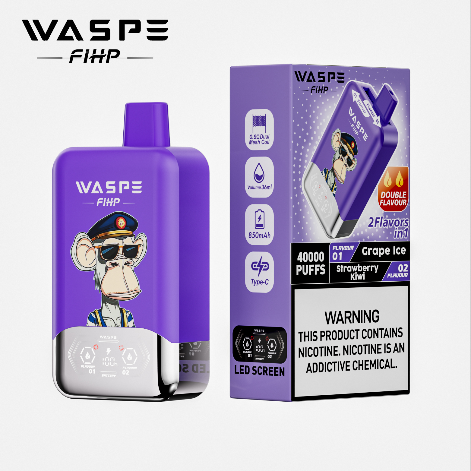 WASPE Double Flavor 40000 PUFFS 2-in-1 Flavors LED Screen Dual Mesh Coil Disposable Vape - Vapo247
