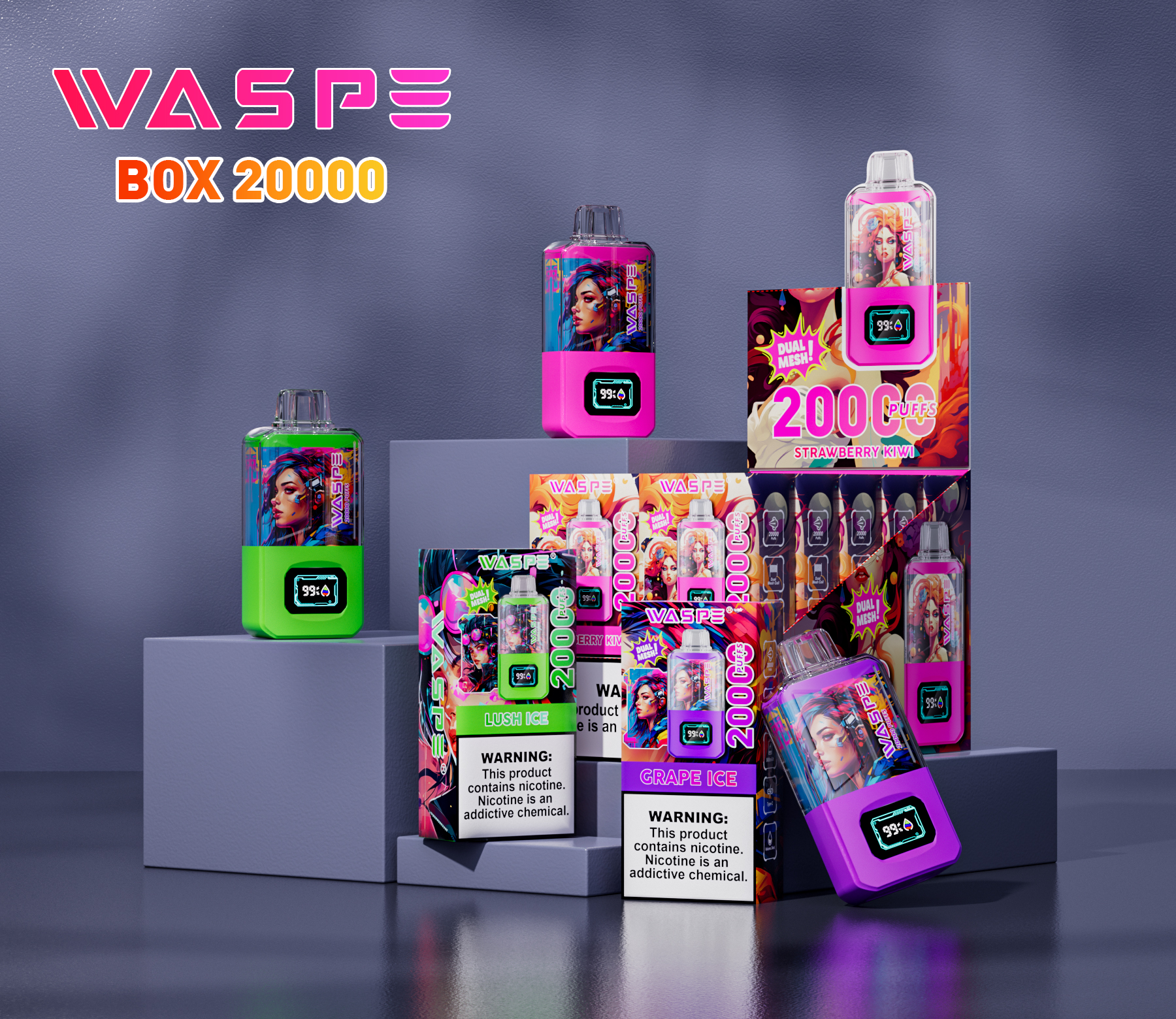 WASPE Crystal 20000PUFFS LED Screen Display Dual Mesh Coil Disposable Vape - Vapo247