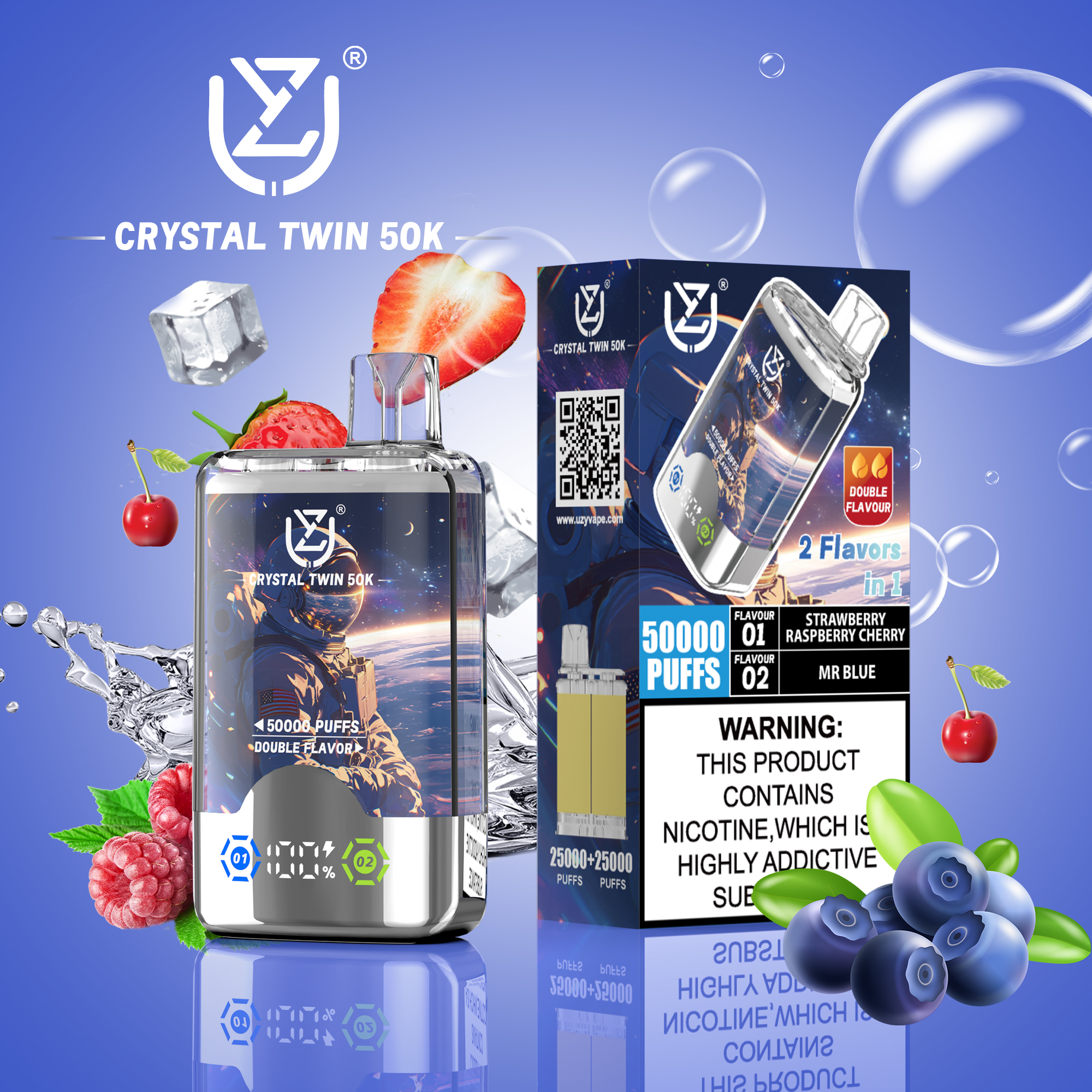 UZY CRYSTAL TWIN 50000 Puffs (Double Flavors) LCD Screen Disposable Vapea - Vapo247