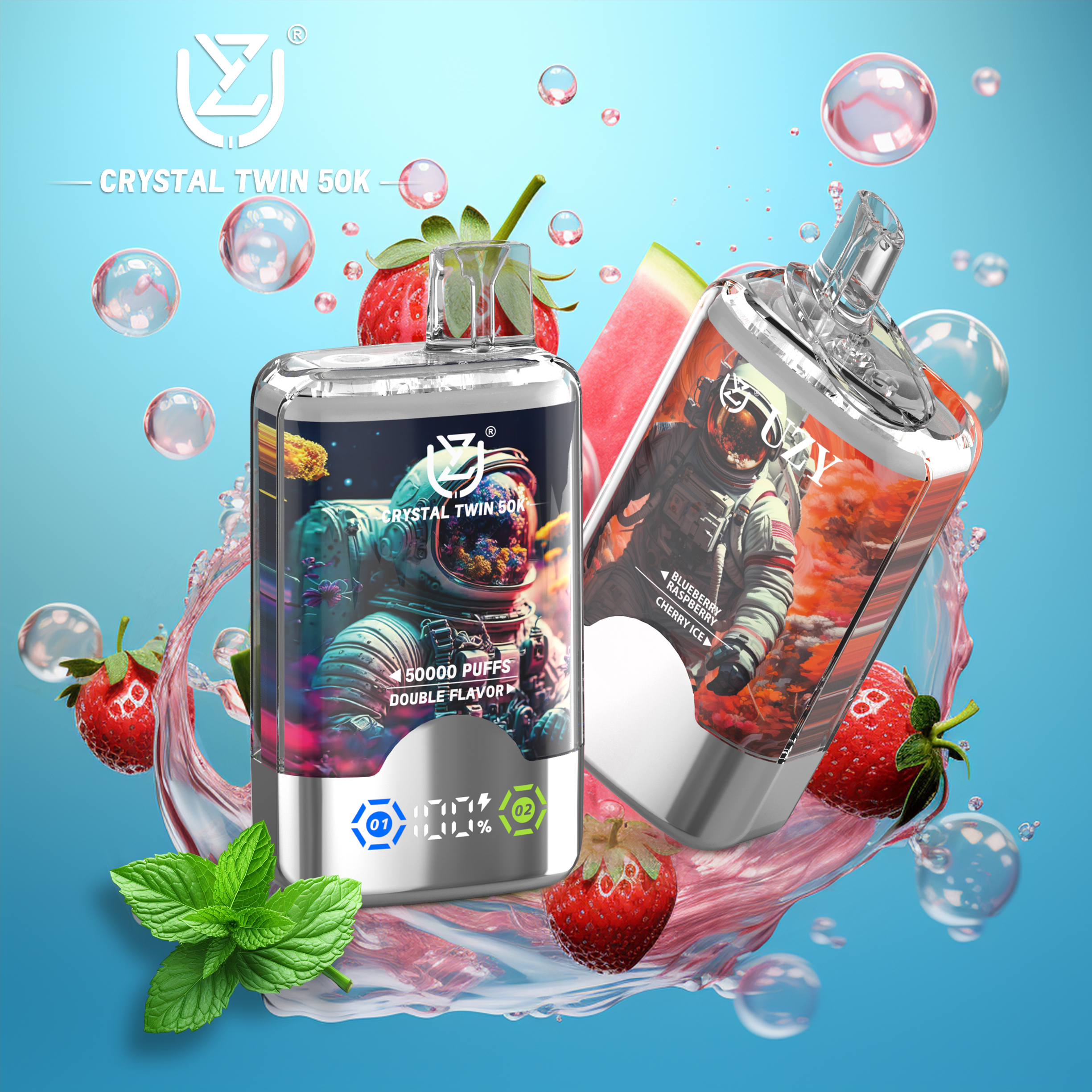 UZY CRYSTAL TWIN 50000 Puffs (Double Flavors) LCD Screen Disposable Vapea - Vapo247