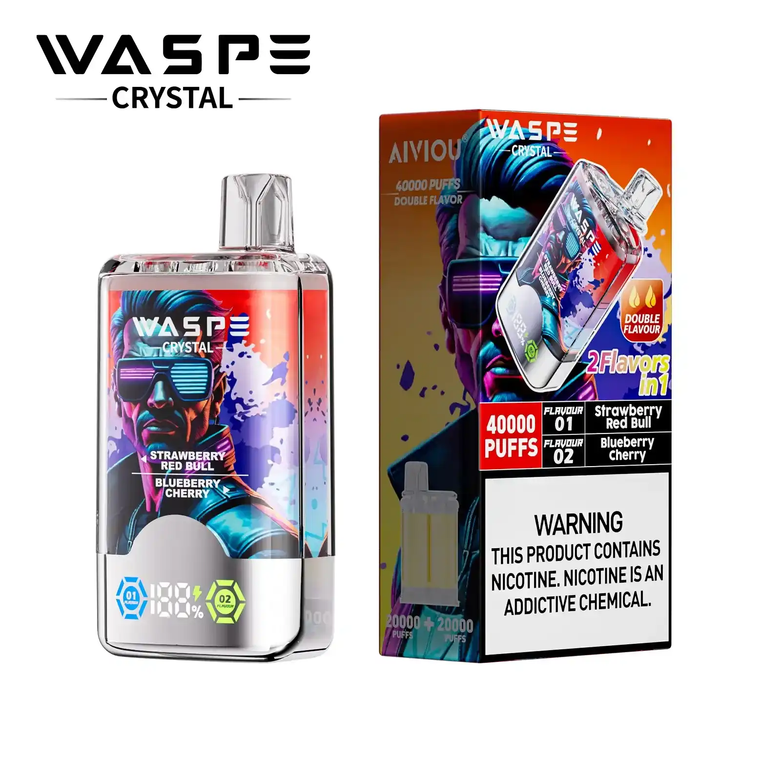 WASPE Crystal Double Flavors 40000 Puffs  | LED Screen | Double Flavors | Dual mesh coil  | Disposable Vape - Vapo247