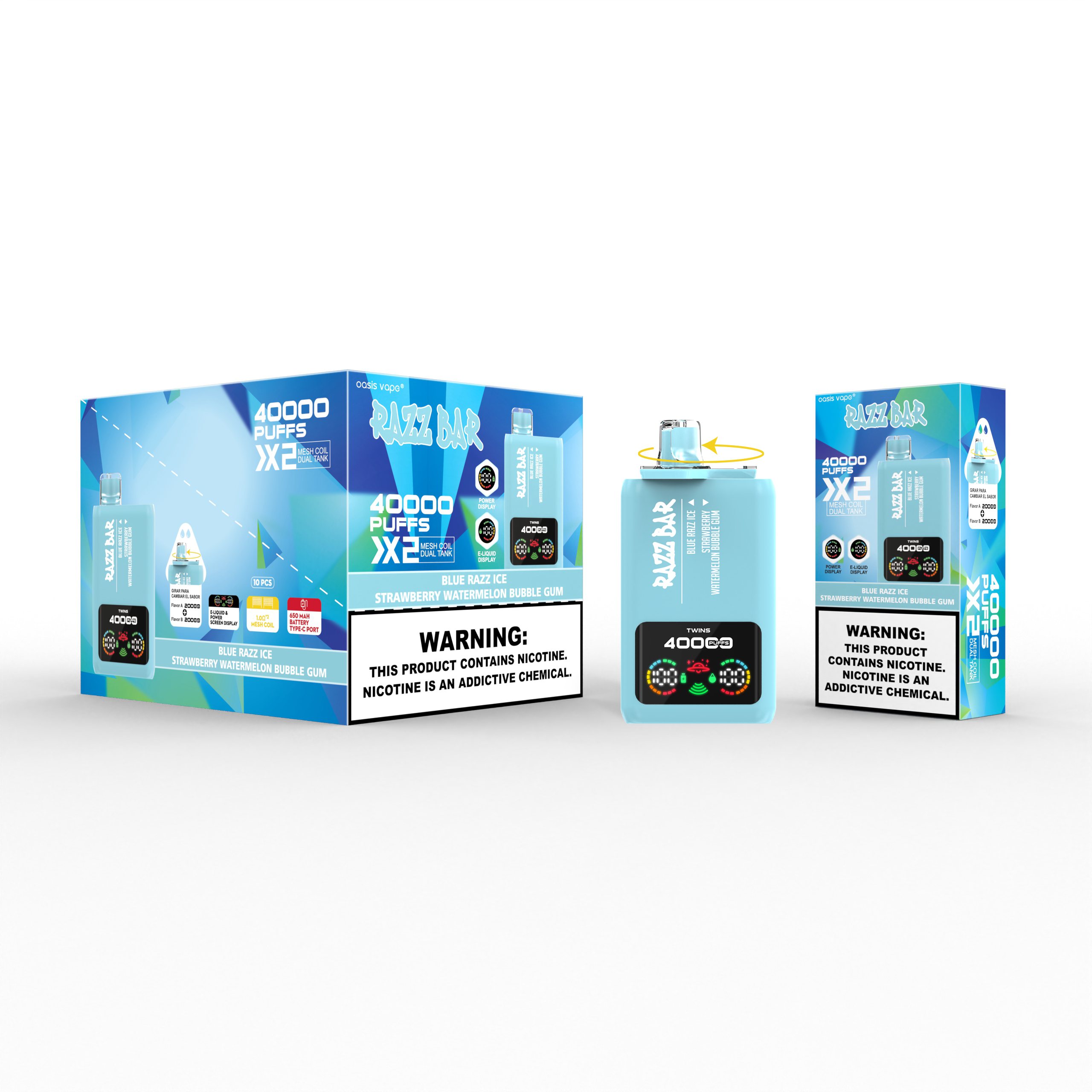 Razz bar 40000 puffs Double Flavor LED Screen Display Dual Mesh Coil Disposable Vape - Vapo247