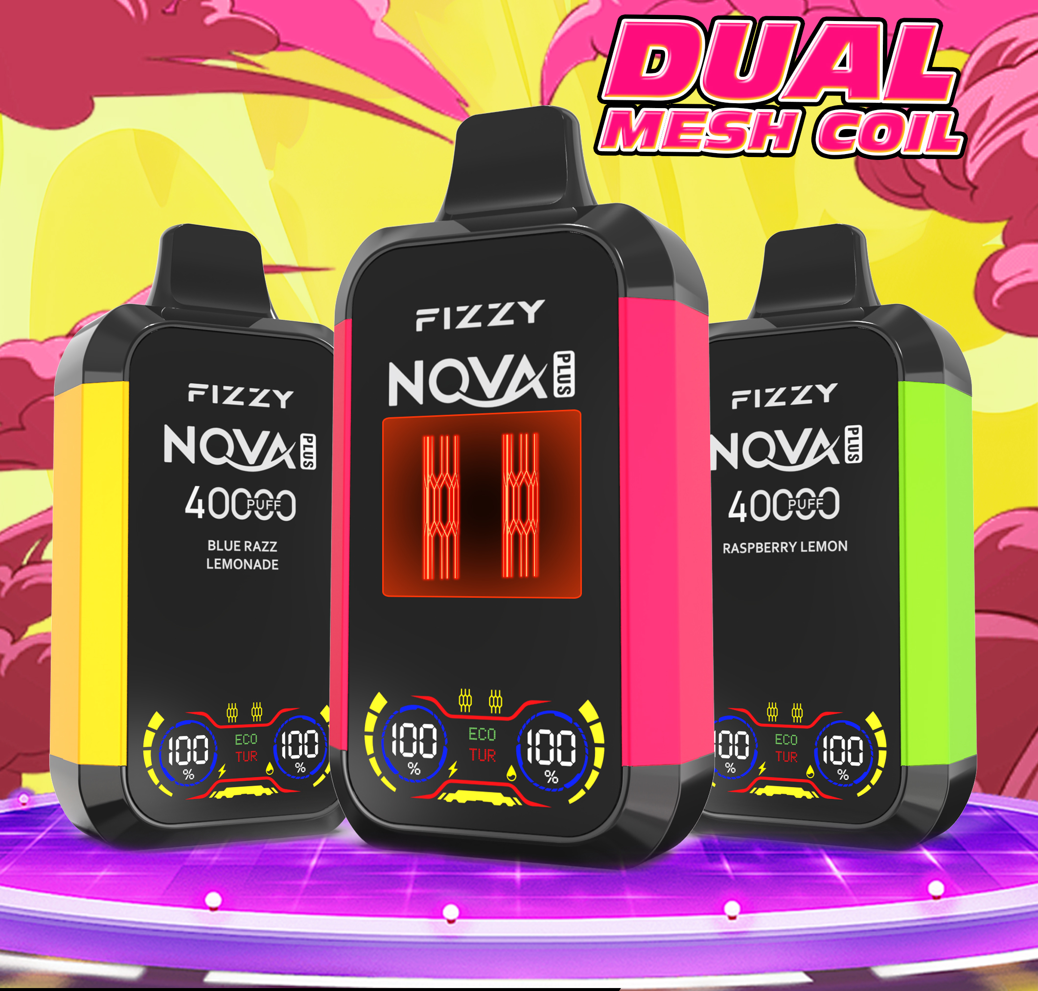 FIZZY Nova Plus 40000 Puffs Adjustable airflow LCD screen 40ml mesh coil Disposable Vape - Vapo247