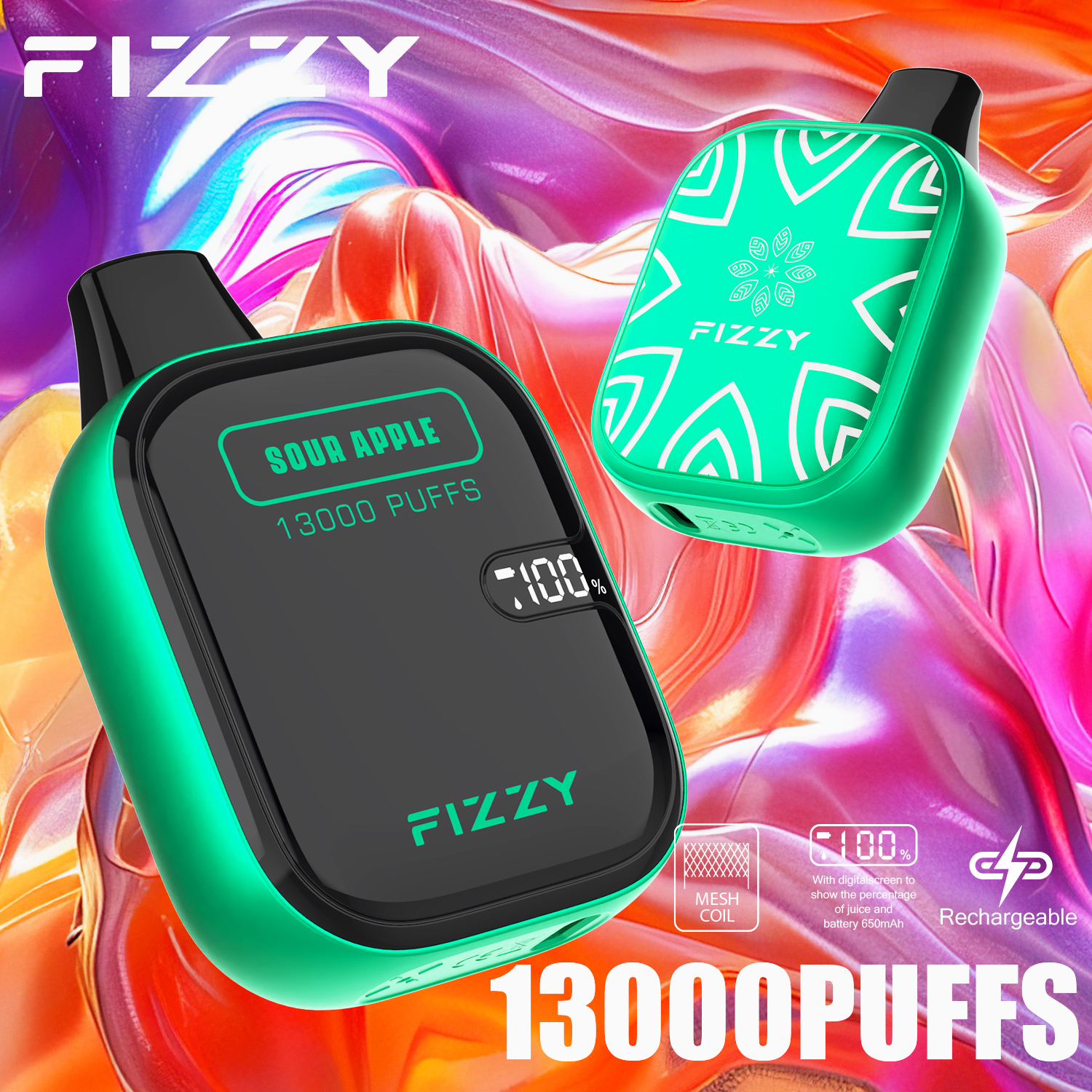Fizzy Boom 13000 Puffs Disposable Vape 21ML E-liquid Mesh Coil LCD Screen - Vapo247