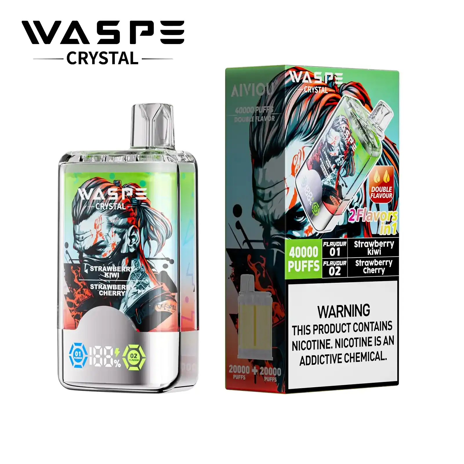 WASPE Crystal Double Flavors 40000 Puffs  | LED Screen | Double Flavors | Dual mesh coil  | Disposable Vape - Vapo247