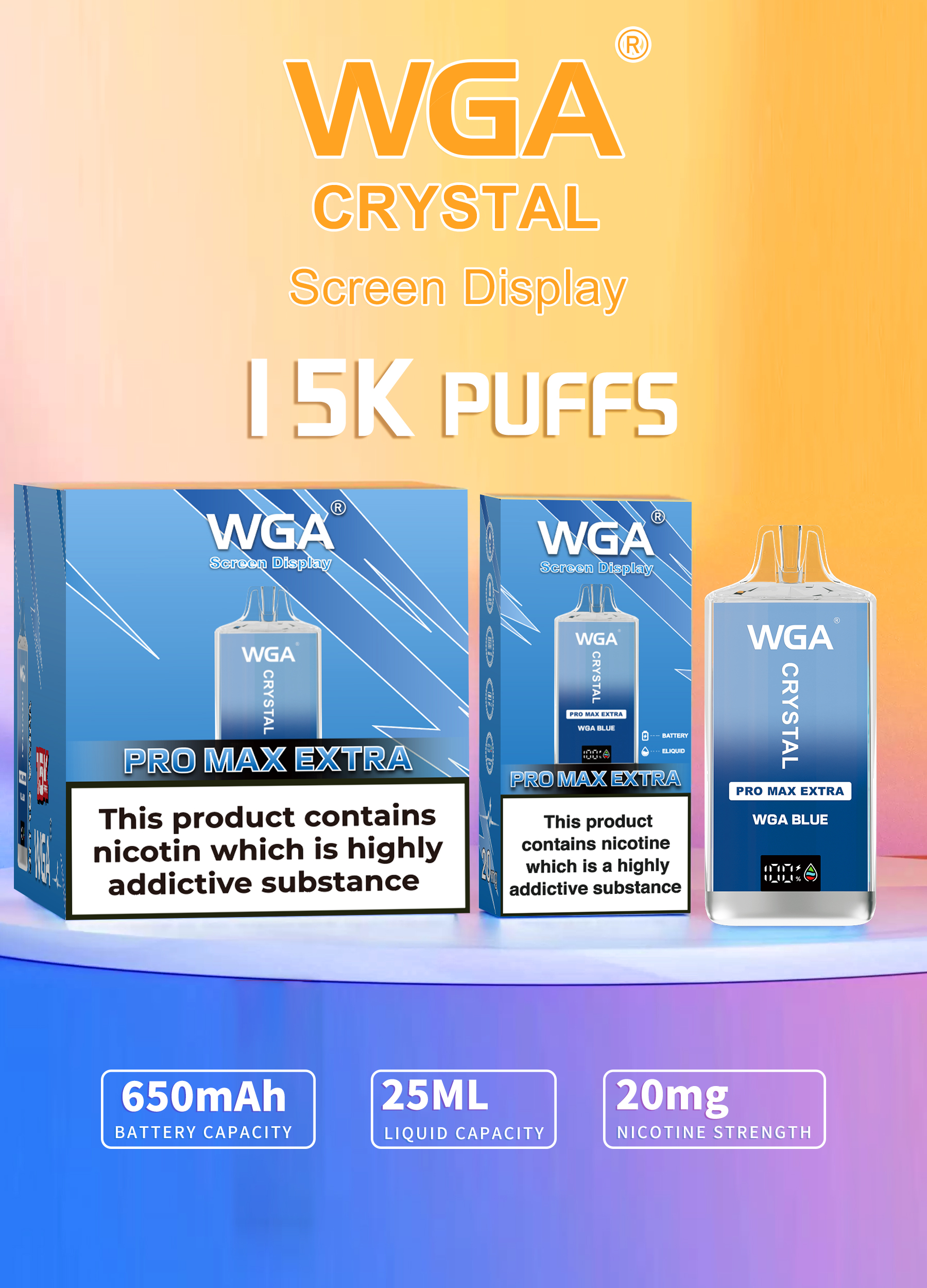 WGA Crystal Pro Max Extra 15000 Puffs Adjustable Airflow Disposable Vape - Vapo247
