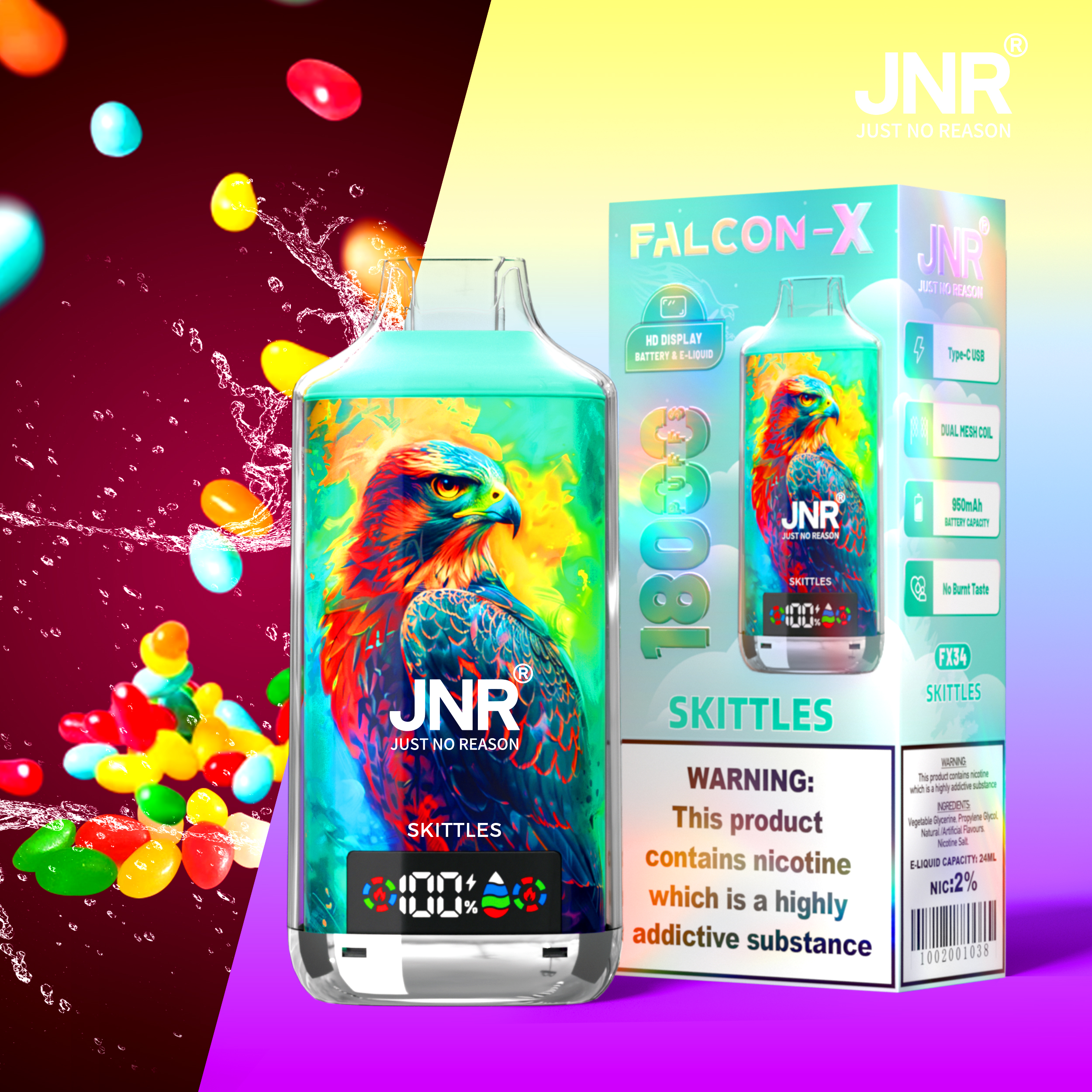 JNR Falcon-X 18000 Puffs Disposable| Vape LED Display| 950 mAh battery - Vapo247