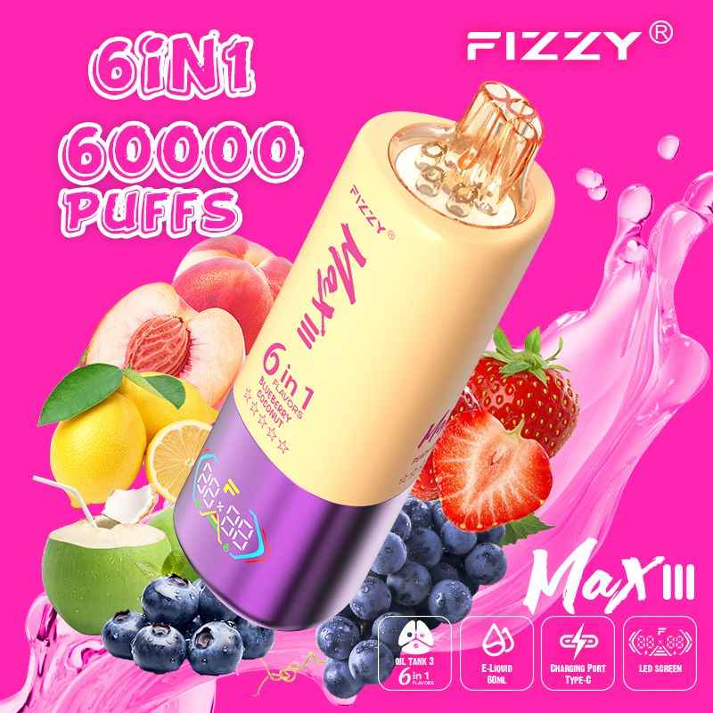 FIZZY Max III 60000 Puffs 6-in-1 flavors LED Screen Rotational Mouthpiece Triple Mesh Coil  Disposable Vape - Vapo247