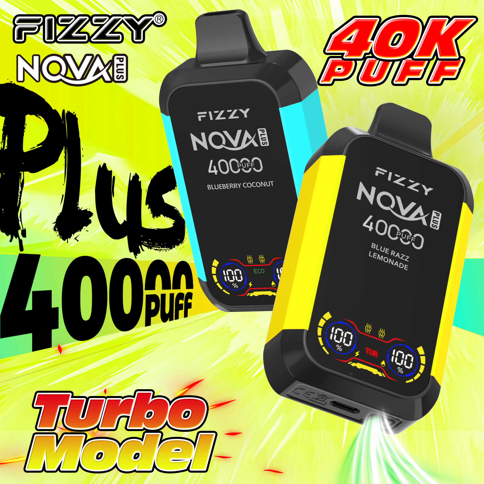 FIZZY Nova Plus 40000 Puffs Adjustable airflow LCD screen 40ml mesh coil Disposable Vape - Vapo247