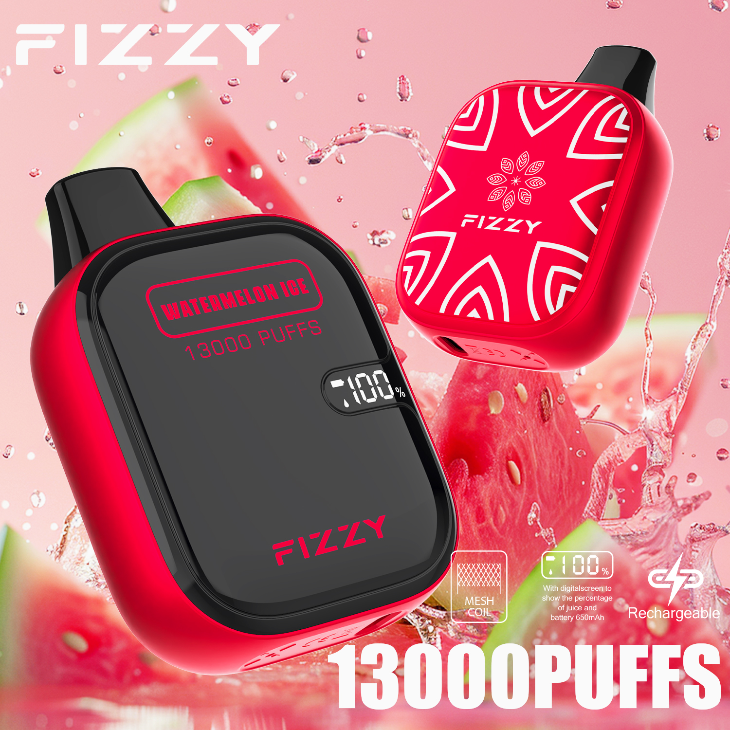Fizzy Boom 13000 Puffs Disposable Vape 21ML E-liquid Mesh Coil LCD Screen - Vapo247