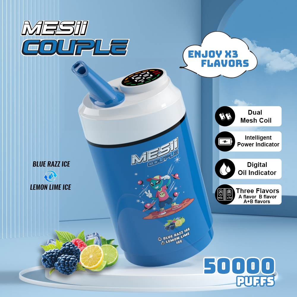 Mesii Couple 50000 Puffs 3-in-1 Flavors LCD Screen Dual mesh coil 20ml liquid Disposable Vape - Vapo247