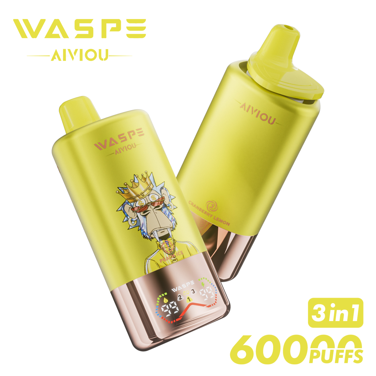WASPE 3 in 1 60000 PUFFS Triple Flavors LED Screen Display Triple Mesh Coil Disposable Vape - Vapo247