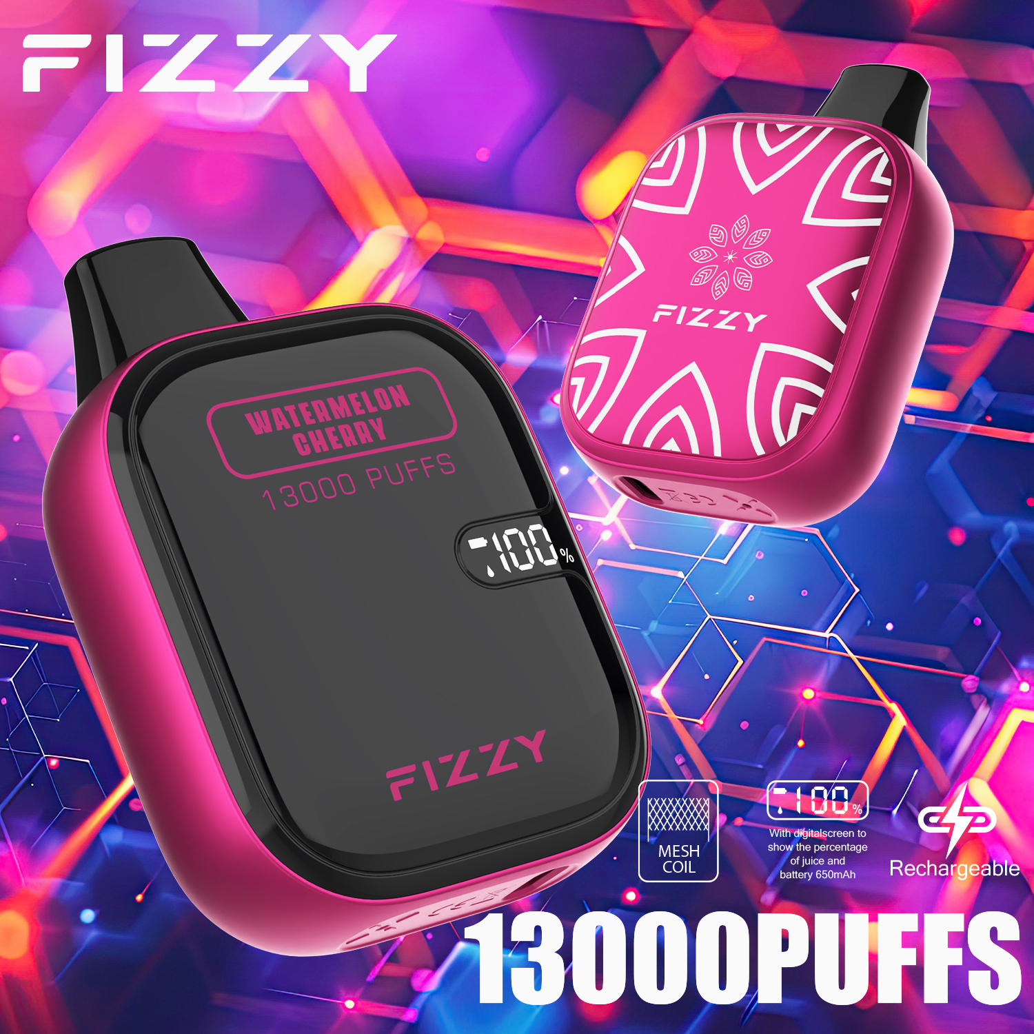 Fizzy Boom 13000 Puffs Disposable Vape 21ML E-liquid Mesh Coil LCD Screen - Vapo247