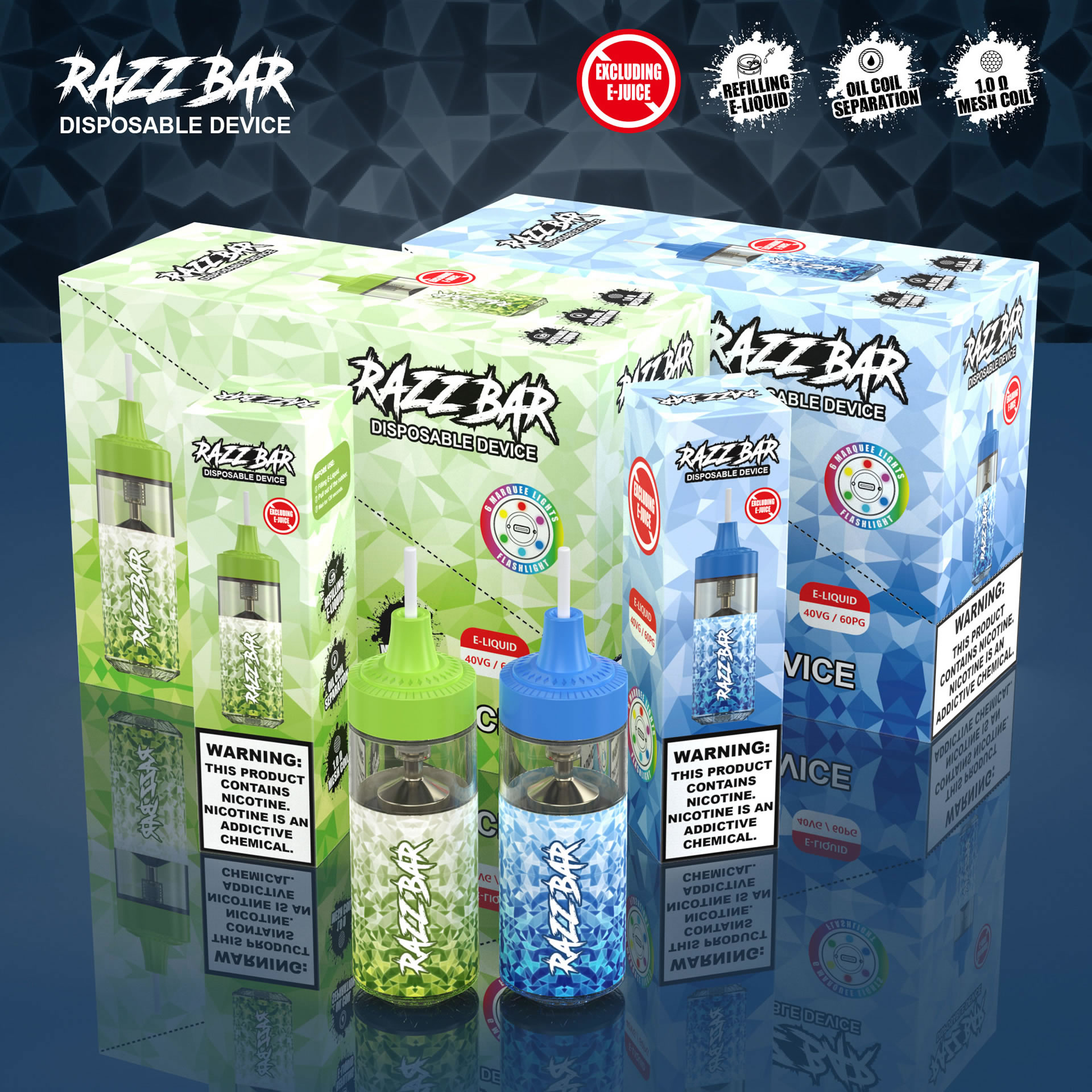 Razz bar 16000 puffs RGB Light | Visual Liquid | Refillable Disposable Vape - Vapo247