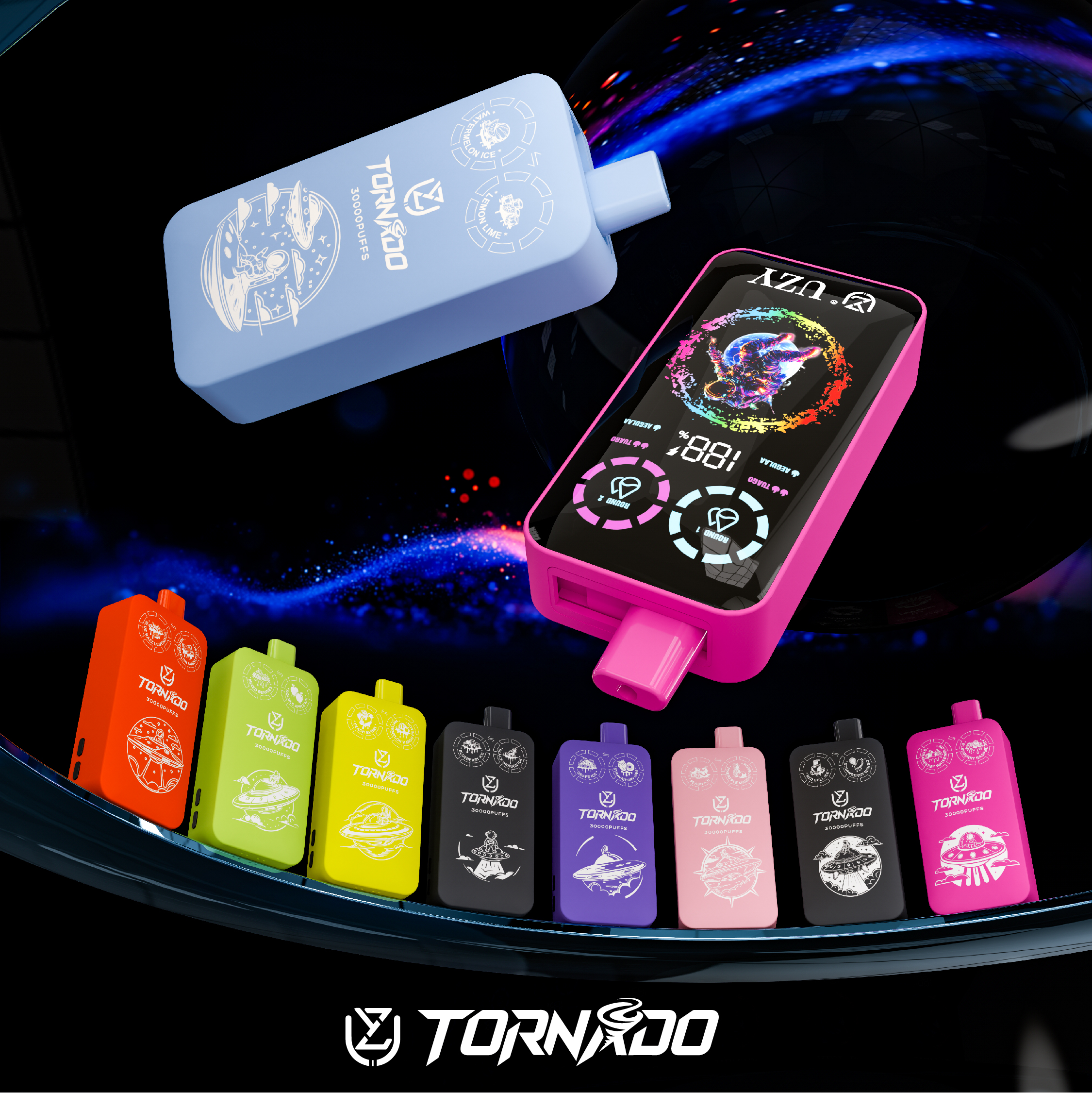 UZY TORNADO 30000 Puffs Double Flavors LCD Screen Mesh coil Disposable Vape - Vapo247