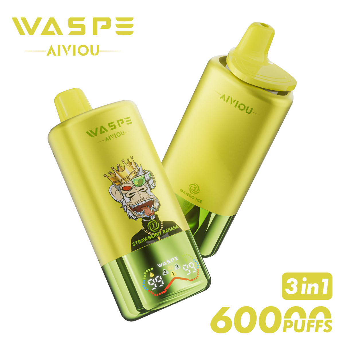 WASPE 3 in 1 60000 PUFFS Triple Flavors LED Screen Display Triple Mesh Coil Disposable Vape - Vapo247