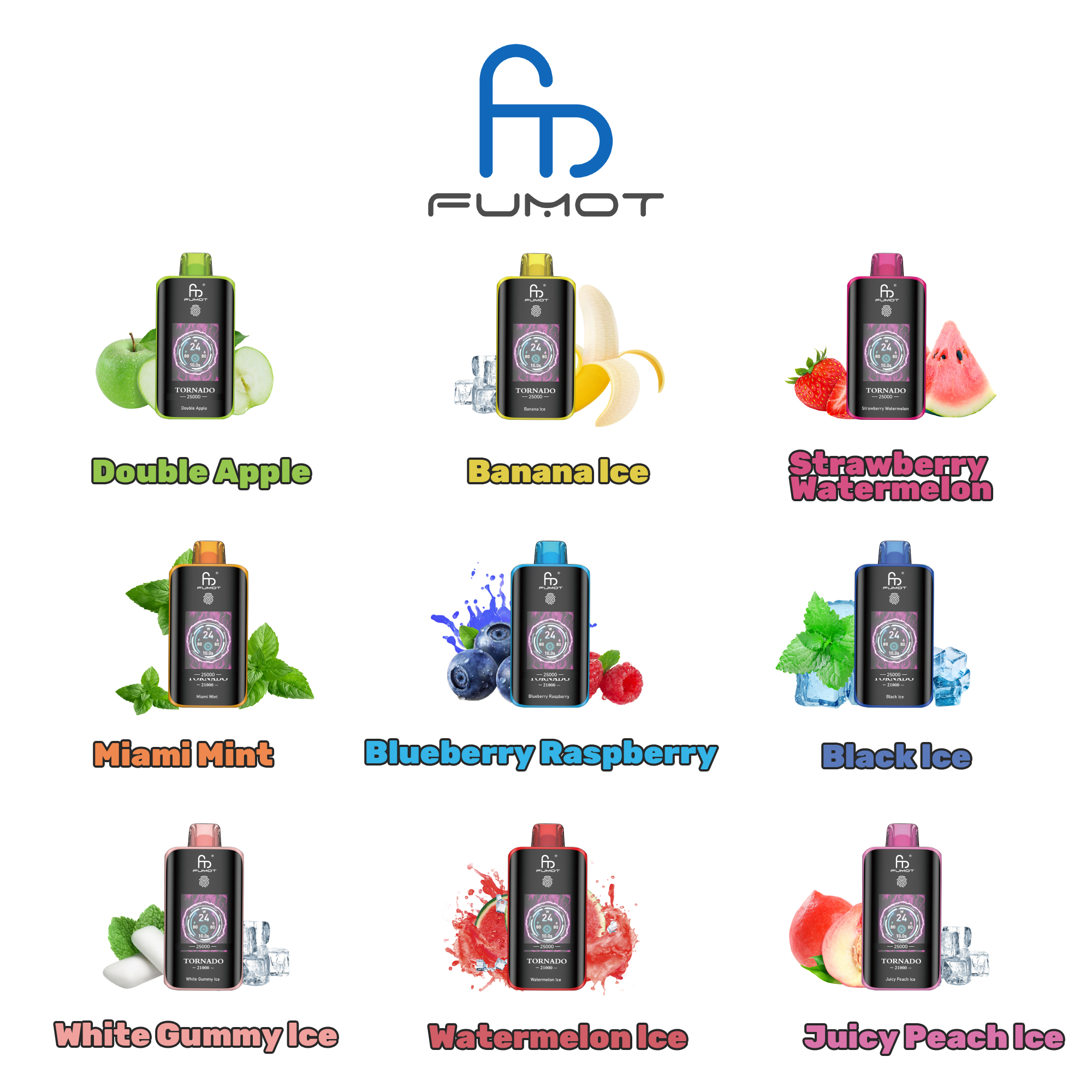 RANDM FUMOT Tornado 25000 Puffs LED Screen Display Fingerprint Lock 3D Curved Screen Disposable Vape - Vapo247