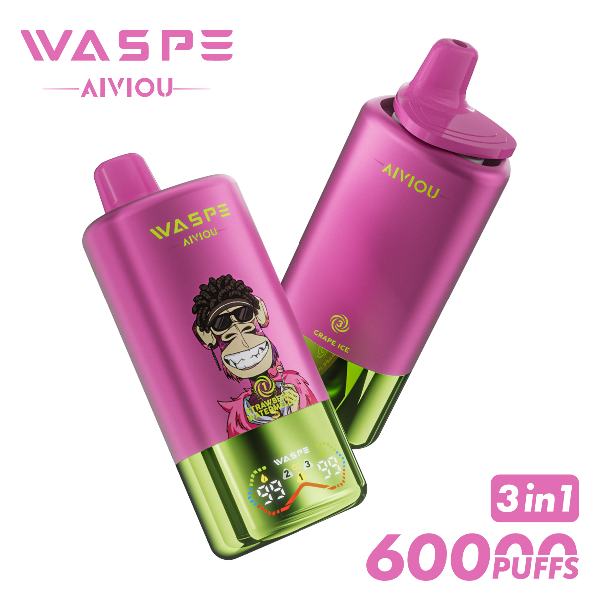 WASPE 3 in 1 60000 PUFFS Triple Flavors LED Screen Display Triple Mesh Coil Disposable Vape - Vapo247