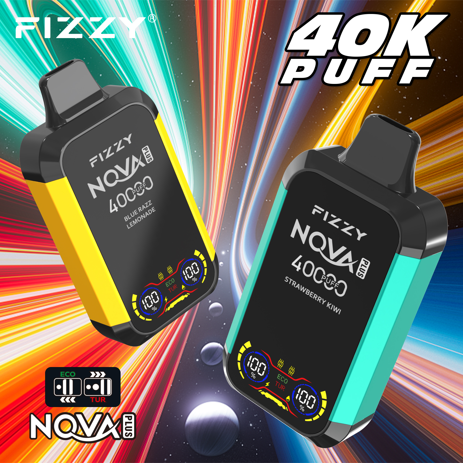 FIZZY Nova Plus 40000 Puffs Adjustable airflow LCD screen 40ml mesh coil Disposable Vape - Vapo247