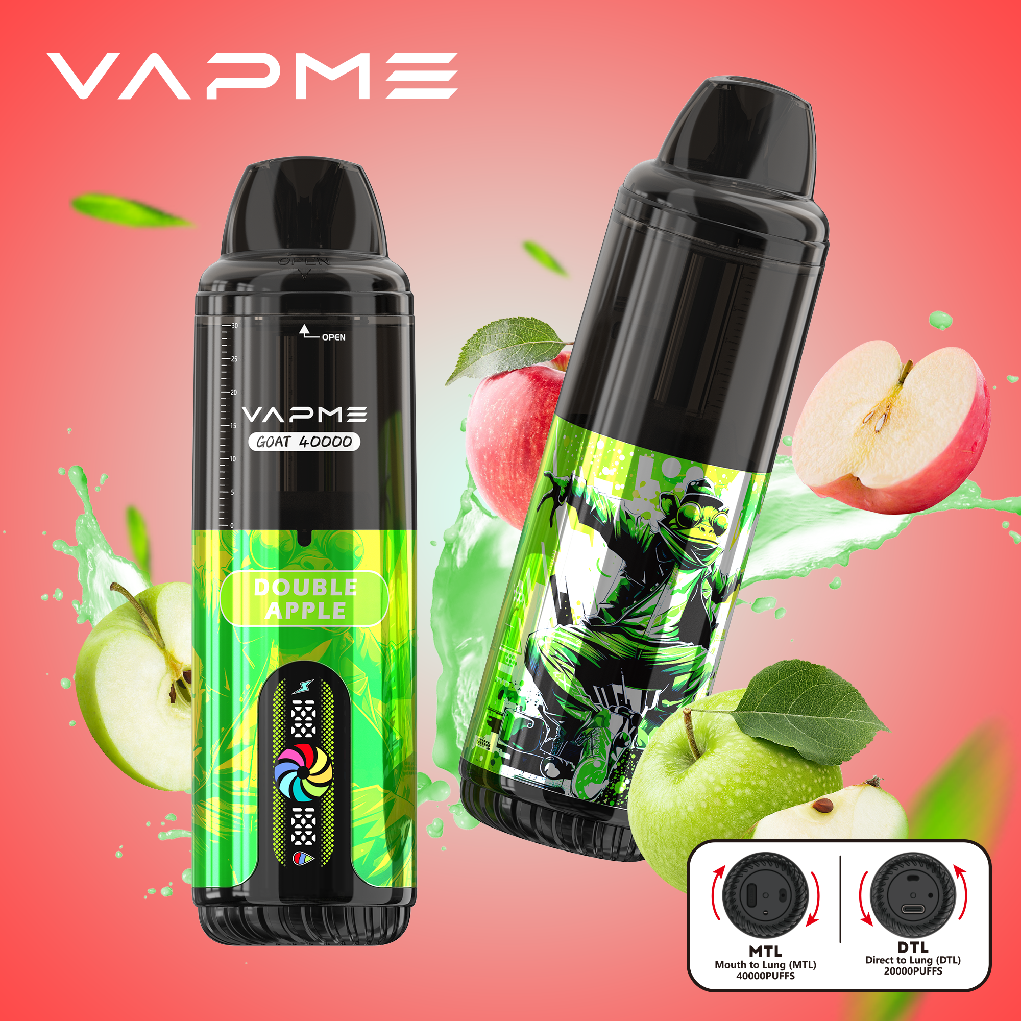 VAPME GOAT 40000 PUFFS MTL/DTL Adjustable LCD Screen Display Disposable Vapev - Vapo247