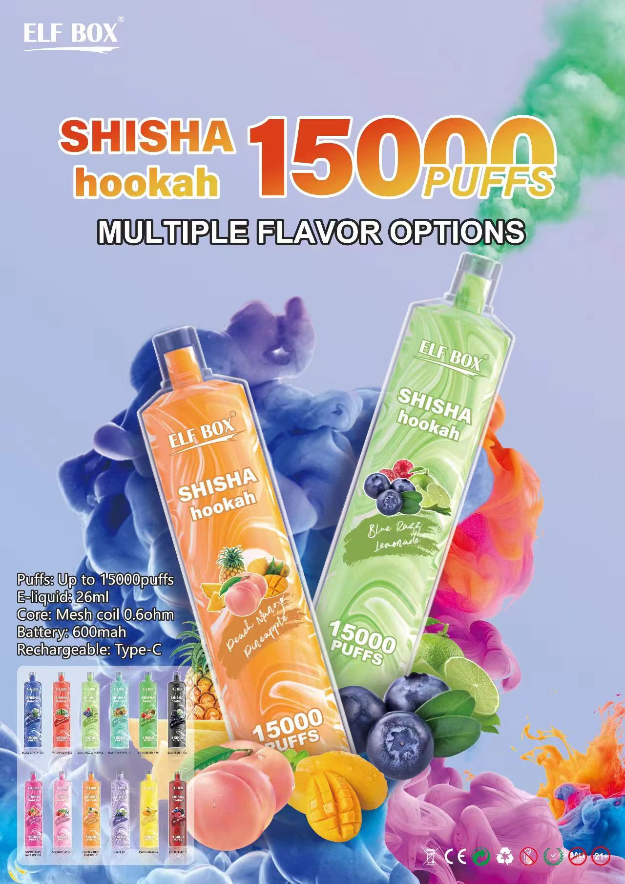 ELF BOX LS15000 Puffs Shisha Hookah Rechargeable Disposable Vape - Vapo247