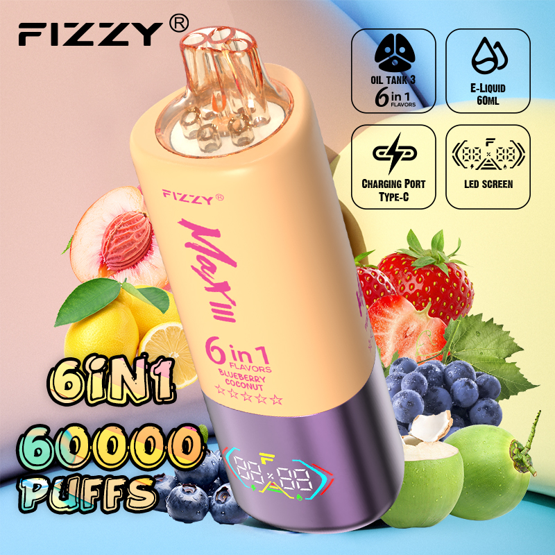 FIZZY Max III 60000 Puffs 6-in-1 flavors LED Screen Rotational Mouthpiece Triple Mesh Coil  Disposable Vape - Vapo247