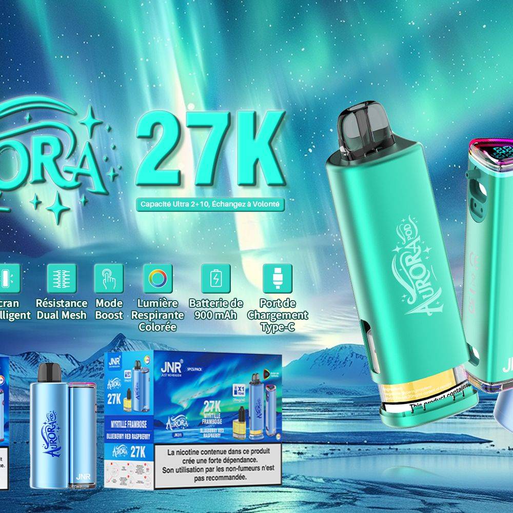 JNR AURORA 27000 Puffs Disposable Vape | 2ml E-liquid | Refillable | Digital Display | Colorful Breathing Light - Vapo247