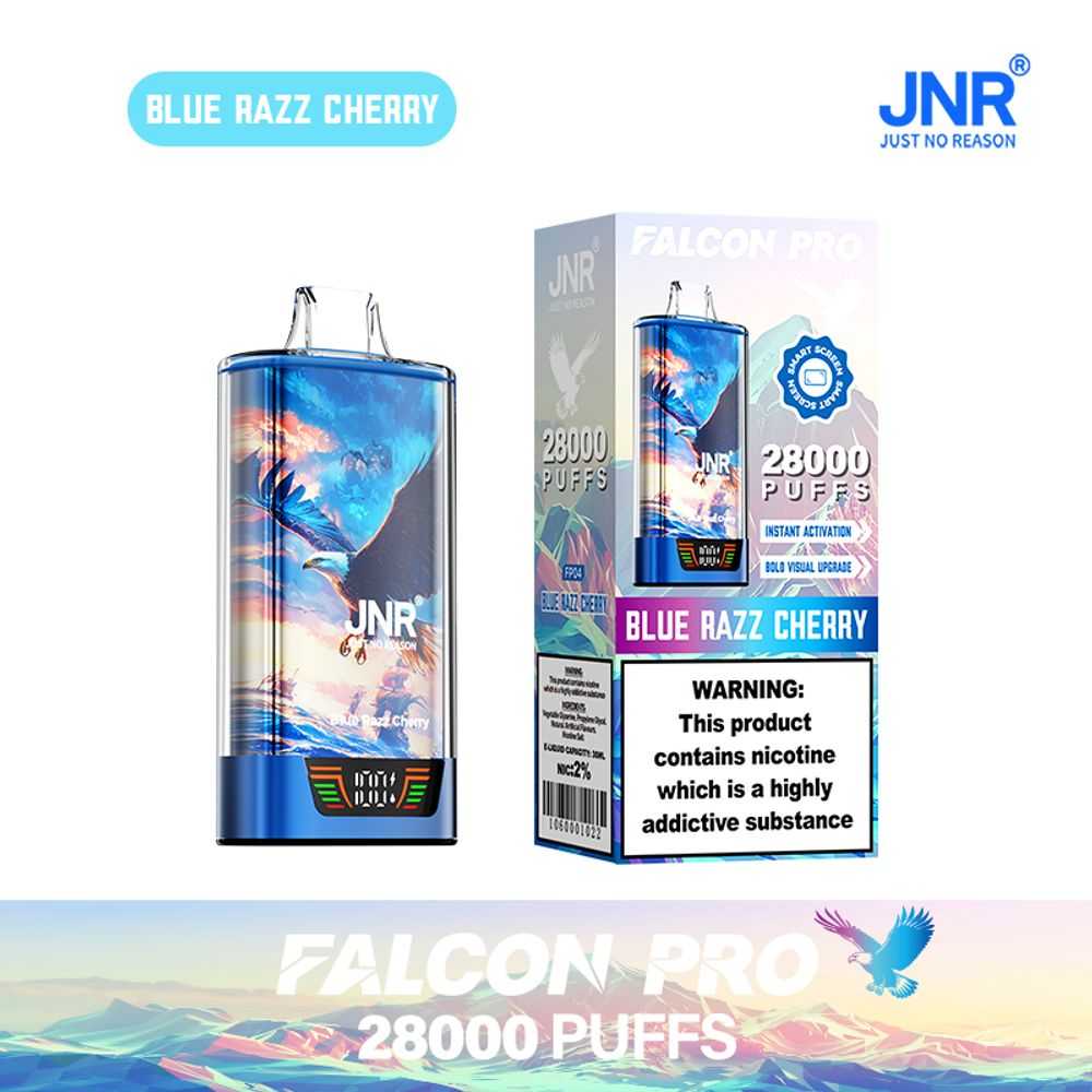 JNR FALCON PRO 28K Puffs with a 30ml capacity, and a smart digital display - Vapo247