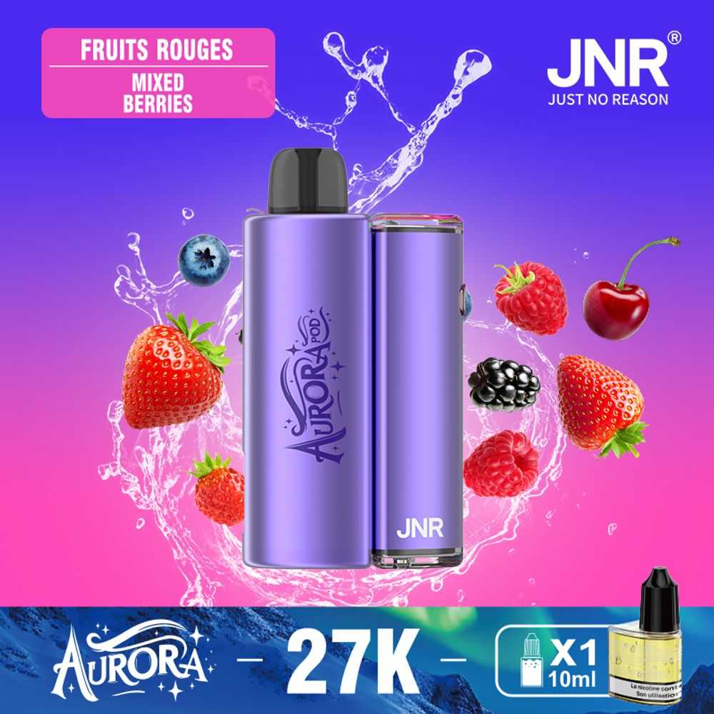 JNR AURORA 27000 Puffs Refillable Pod Kit LED Screen Display RGB Color 1X 10ml Refillable Nicotine Salt Disposable Vape - Vapo247