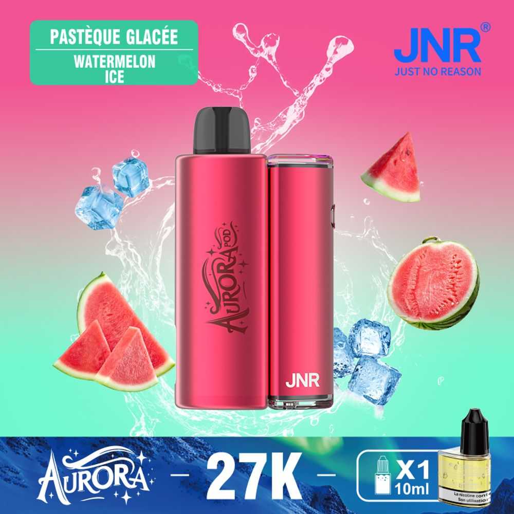 JNR AURORA 27000 Puffs Refillable Pod Kit LED Screen Display RGB Color 1X 10ml Refillable Nicotine Salt Disposable Vape - Vapo247