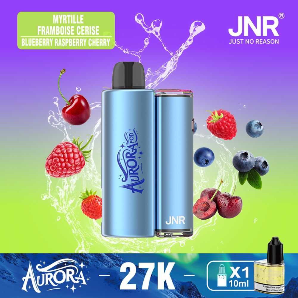 JNR AURORA 27000 Puffs Refillable Pod Kit LED Screen Display RGB Color 1X 10ml Refillable Nicotine Salt Disposable Vape - Vapo247
