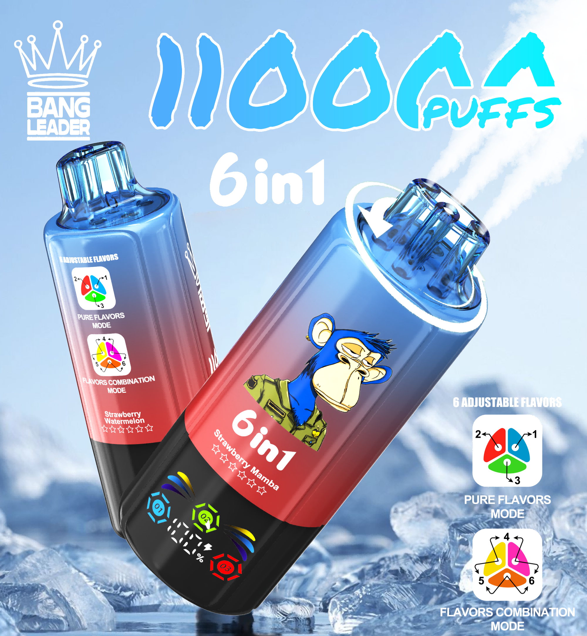 Bang Leader 110K Puffs 6-in-1 flavors dual mesh coil LED Screen Display Disposable Vape - Vapo247