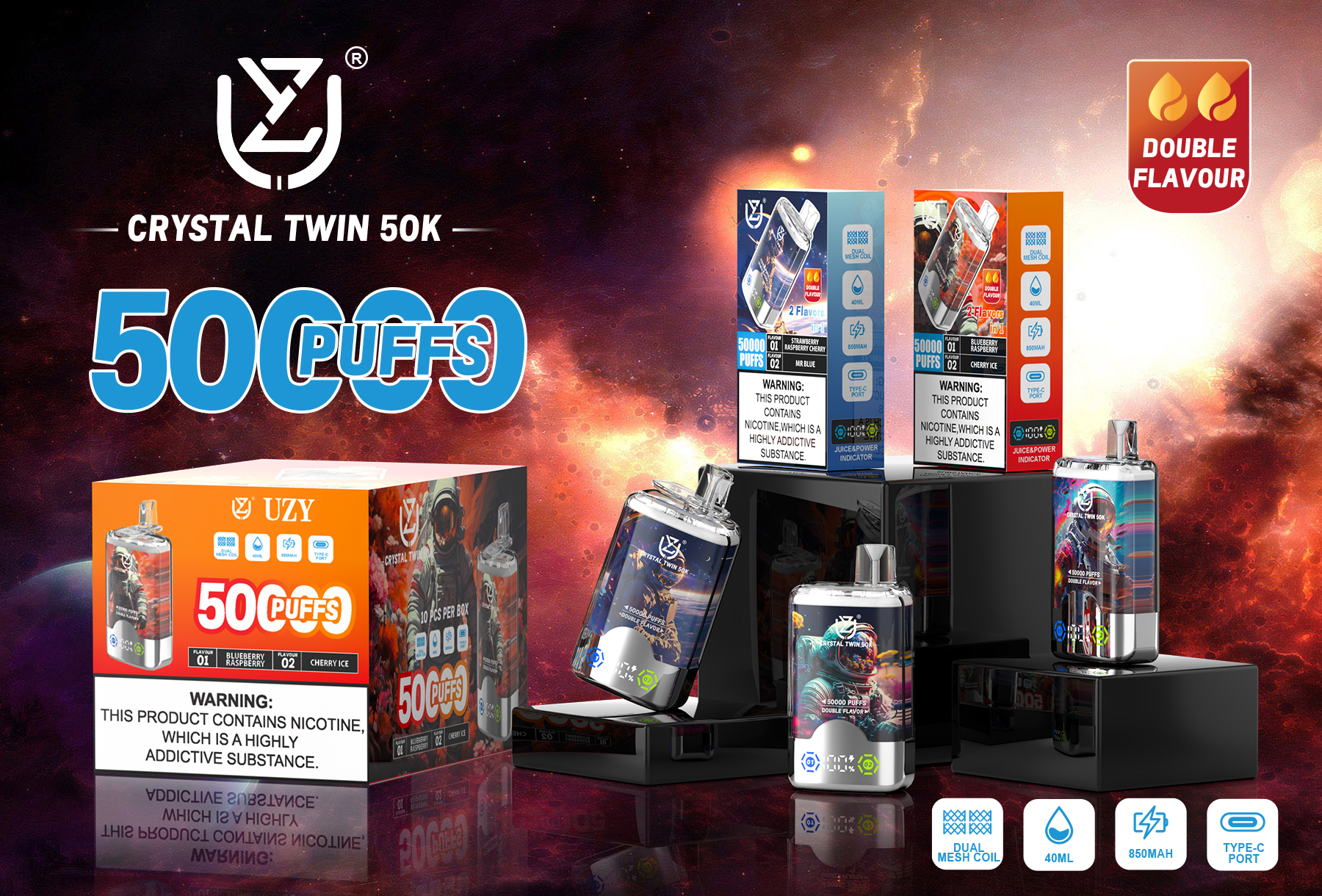 UZY CRYSTAL TWINS 50000 PUFFS DOUBLE FLAVOR DISPOSABLE VAPE