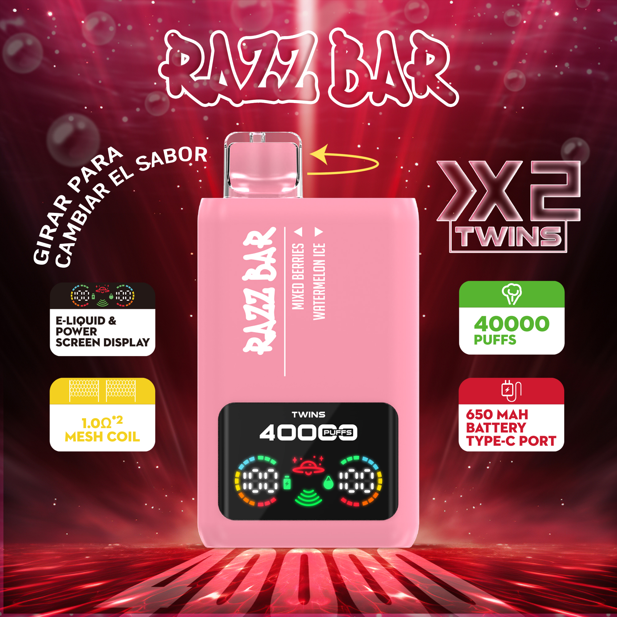 Razz bar 40000 puffs Double Flavor LED Screen Display Dual Mesh Coil Disposable Vape - Vapo247