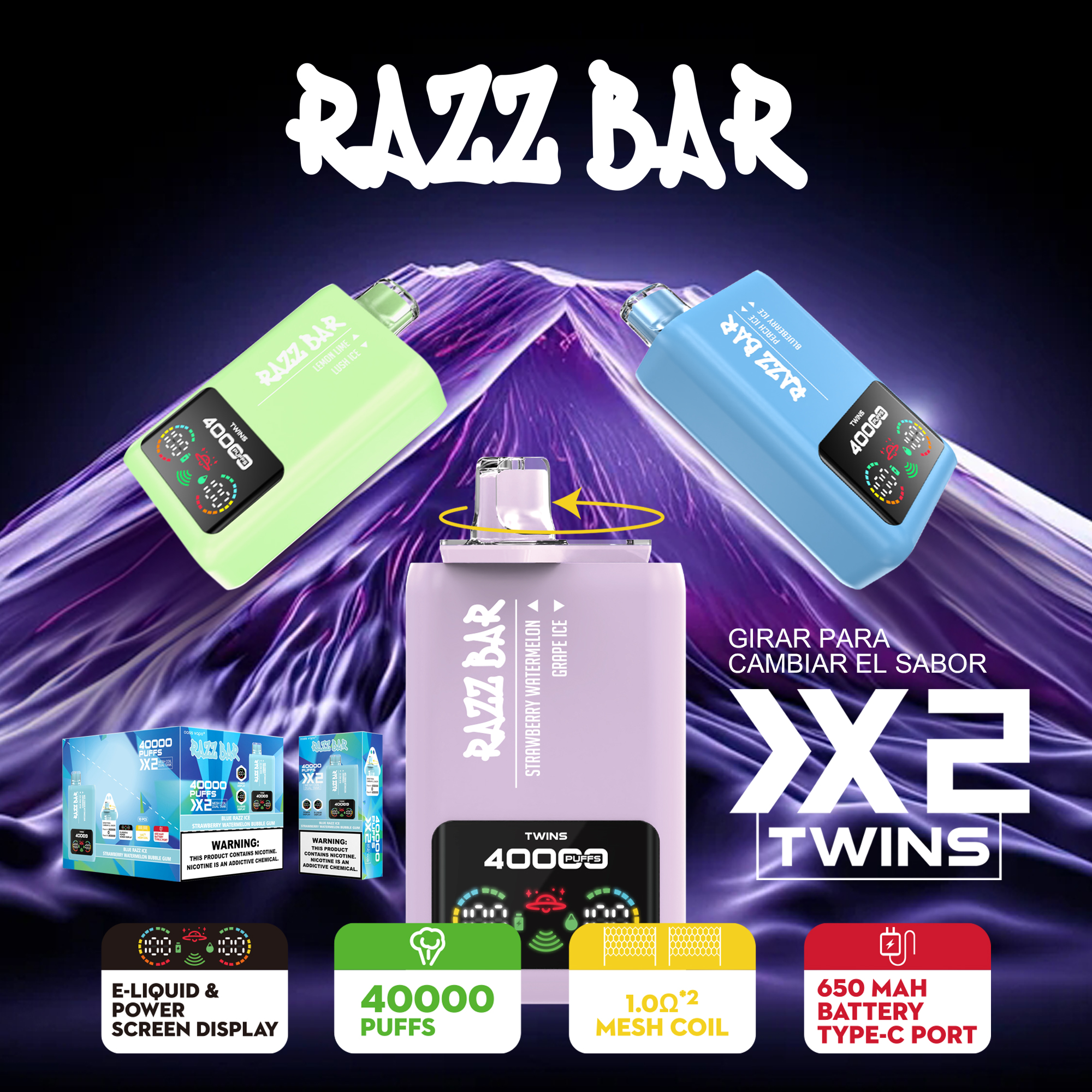 Razz bar 40000 puffs Double Flavor LED Screen Display Dual Mesh Coil Disposable Vape - Vapo247