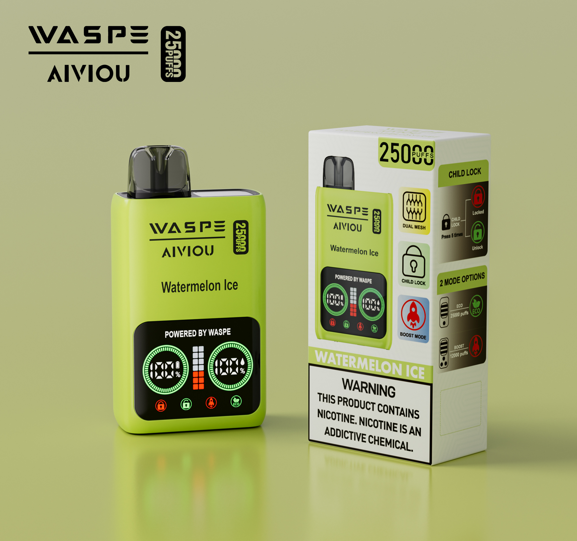 WASPE Aiviou 25000 PUFFS LED Screen Display Dual Mesh Coil Childproof Lock Disposable Vape - Vapo247