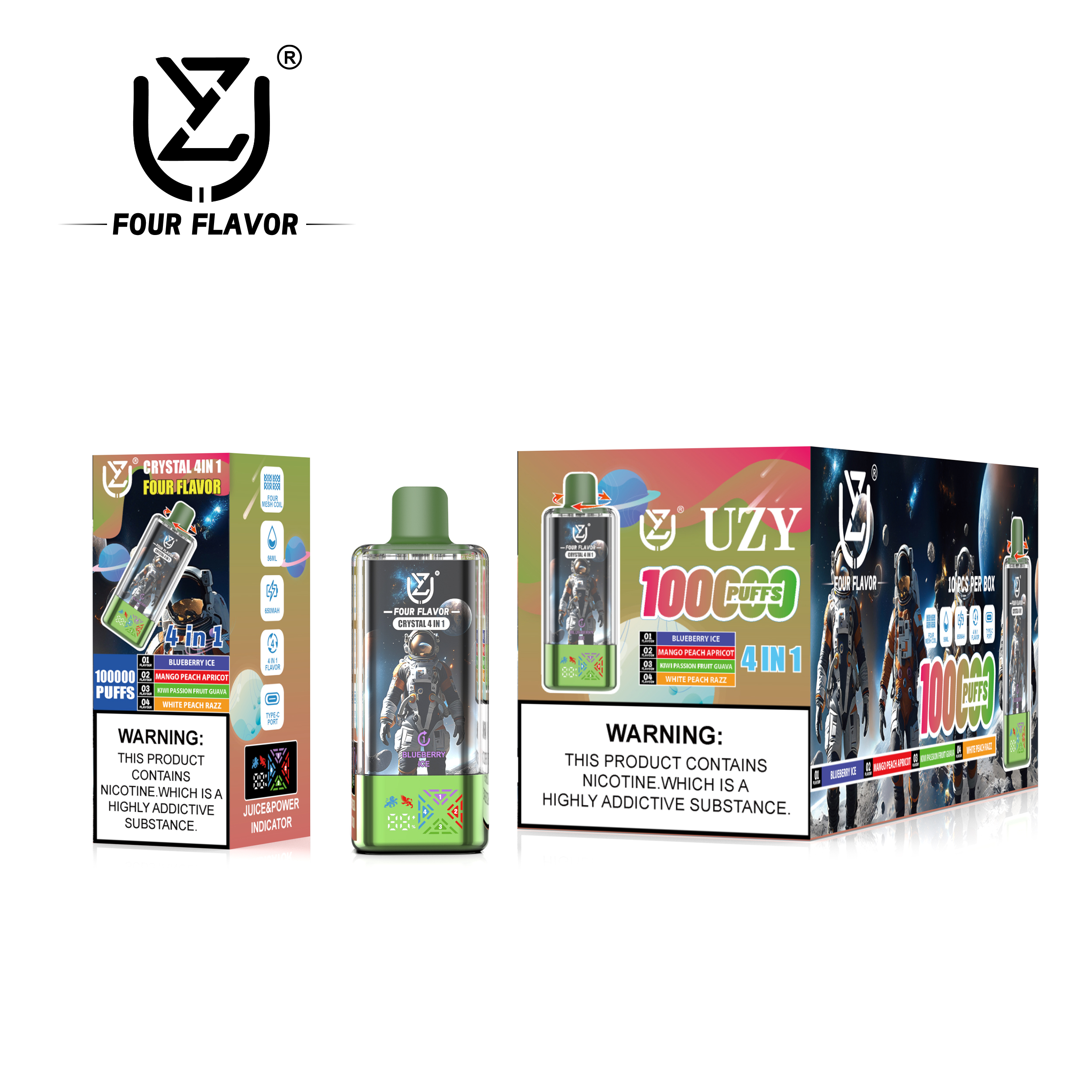 UZY CRYSTAL 100000 Puffs 4-in-1 Flavors LED Screen Display Mesh coil Disposable Vape - Vapo247