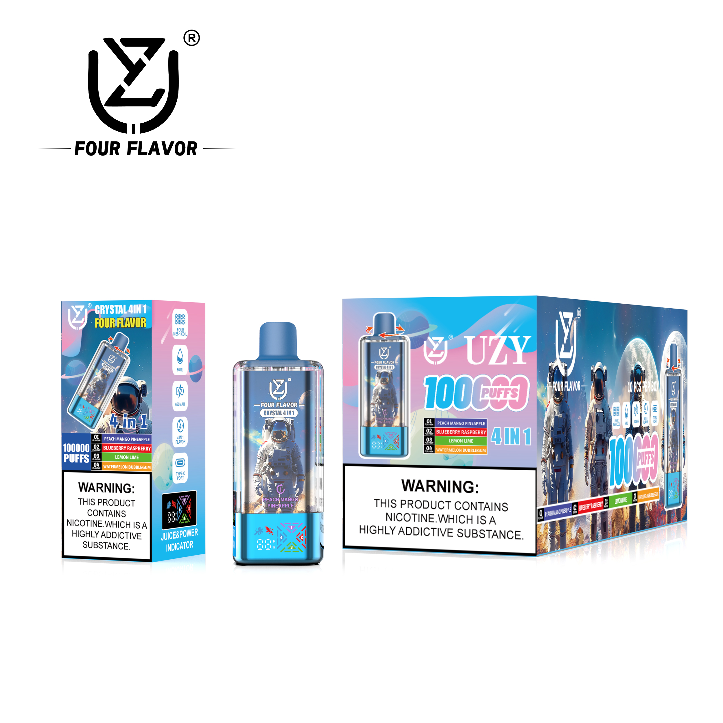 UZY CRYSTAL 100000 Puffs 4-in-1 Flavors LED Screen Display Mesh coil Disposable Vape - Vapo247
