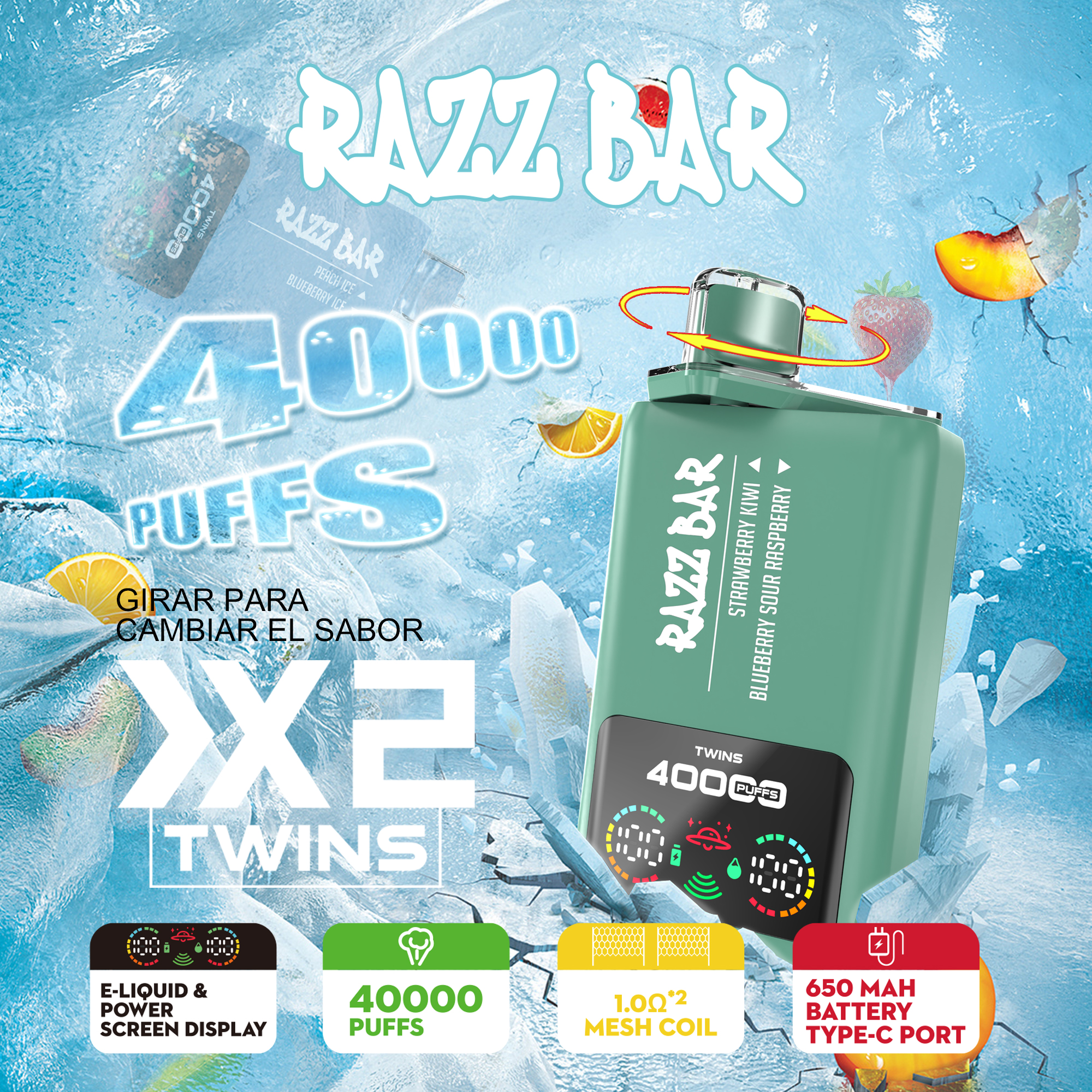 Razz bar 40000 puffs Double Flavor LED Screen Display Dual Mesh Coil Disposable Vape - Vapo247