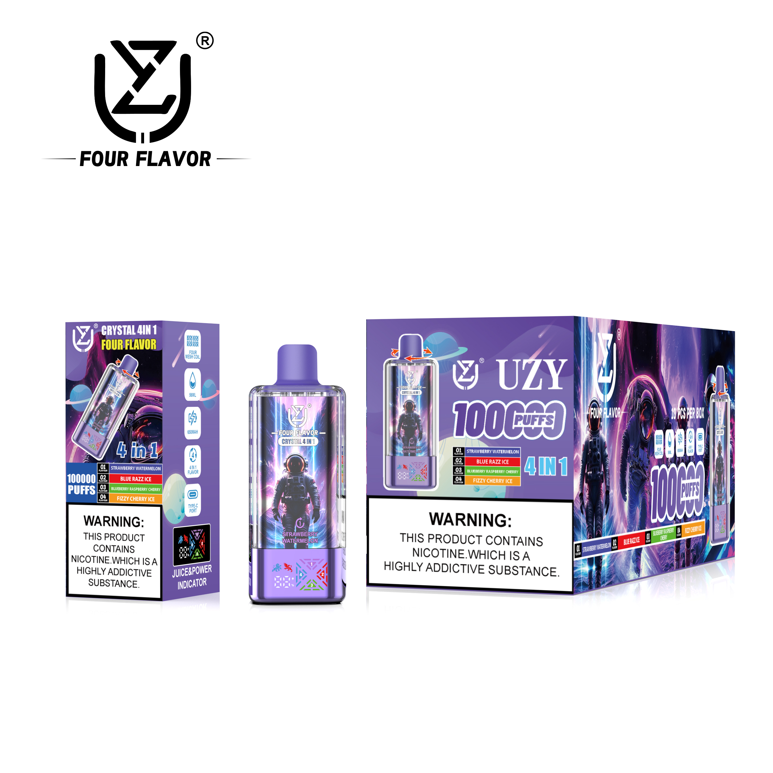 UZY CRYSTAL 100000 Puffs 4-in-1 Flavors LED Screen Display Mesh coil Disposable Vape - Vapo247