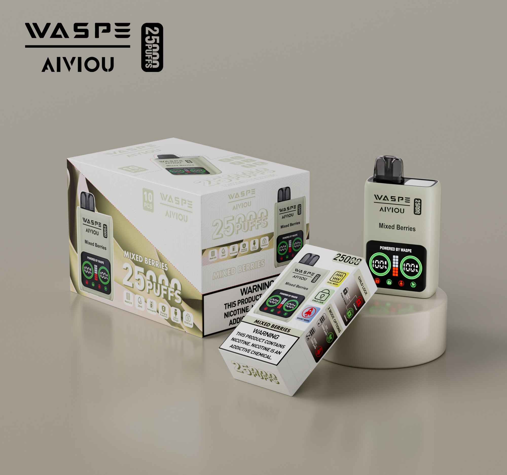 WASPE Aiviou 25000 PUFFS LED Screen Display Dual Mesh Coil Childproof Lock Disposable Vape - Vapo247