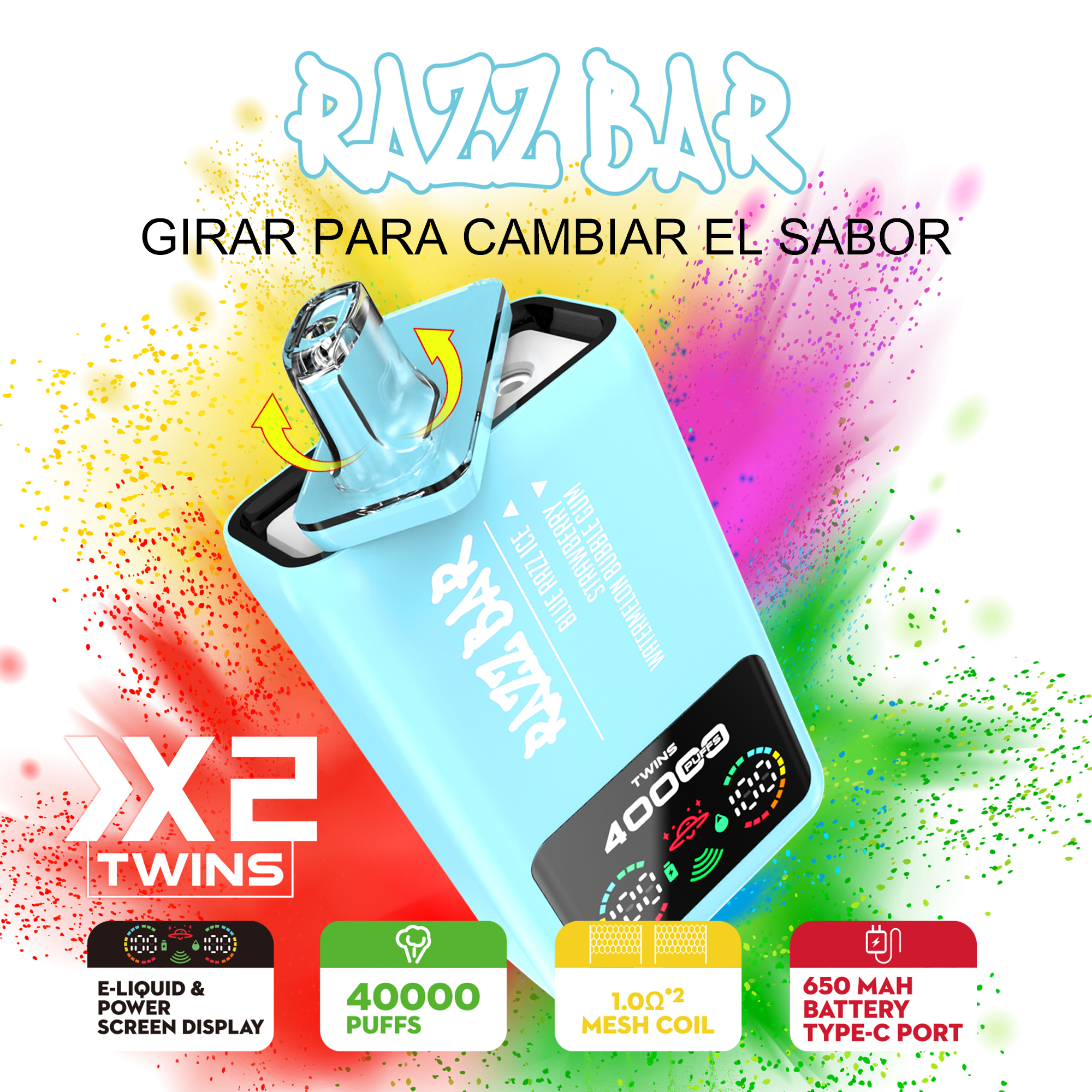 Razz bar 40000 puffs Double Flavor LED Screen Display Dual Mesh Coil Disposable Vape - Vapo247