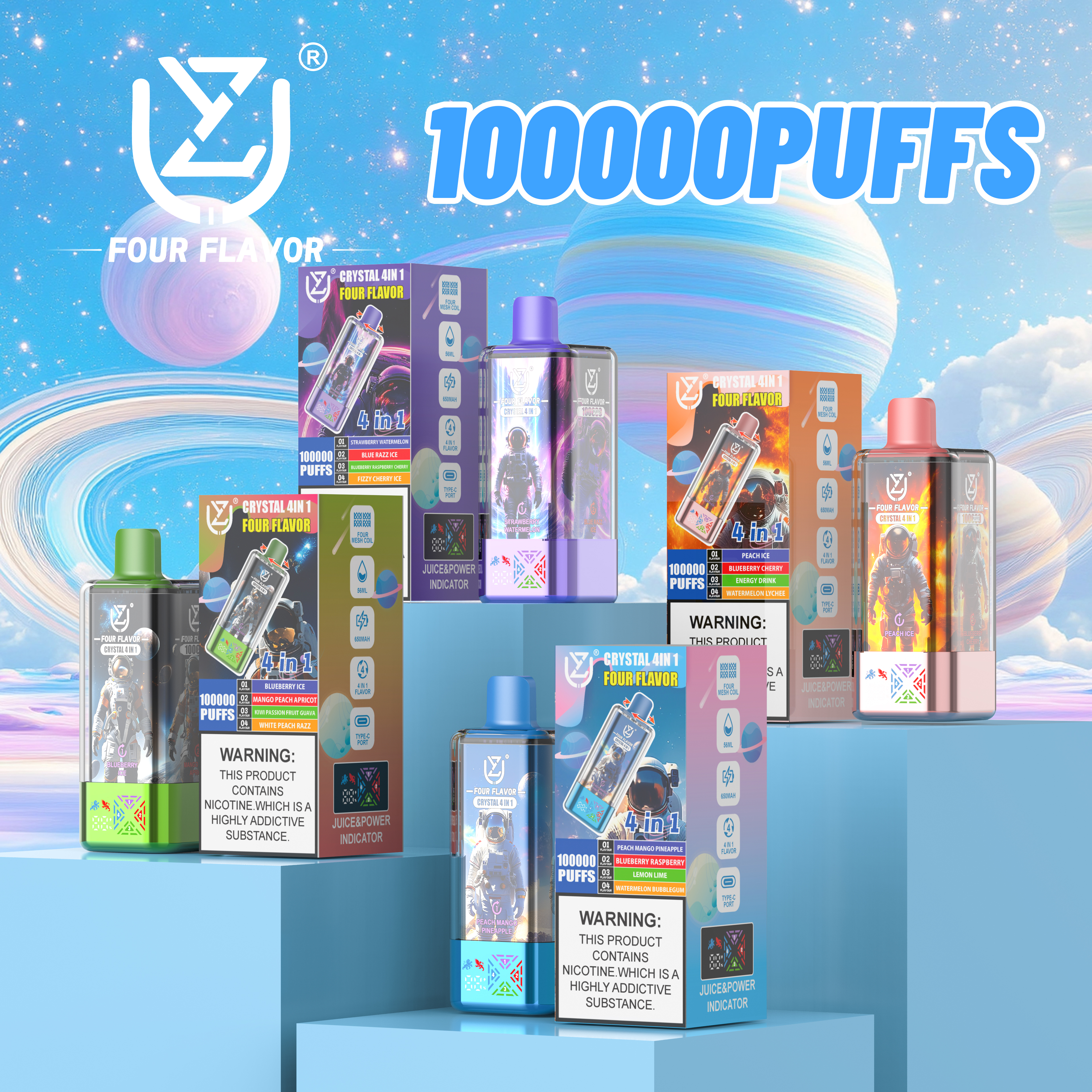 UZY CRYSTAL 100000 Puffs 4-in-1 Flavors LED Screen Display Mesh coil Disposable Vape - Vapo247