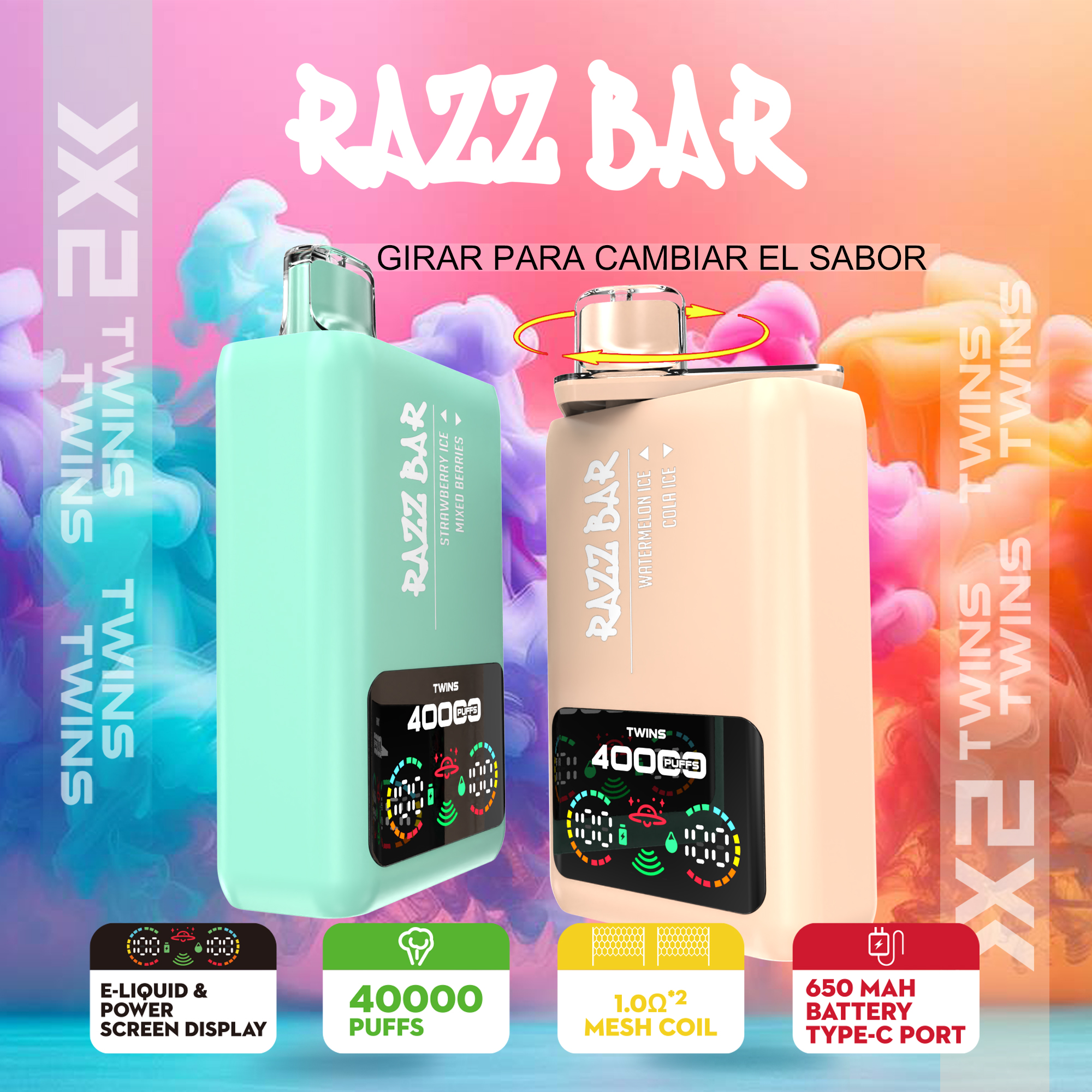 Razz bar 40000 puffs Double Flavor LED Screen Display Dual Mesh Coil Disposable Vape - Vapo247