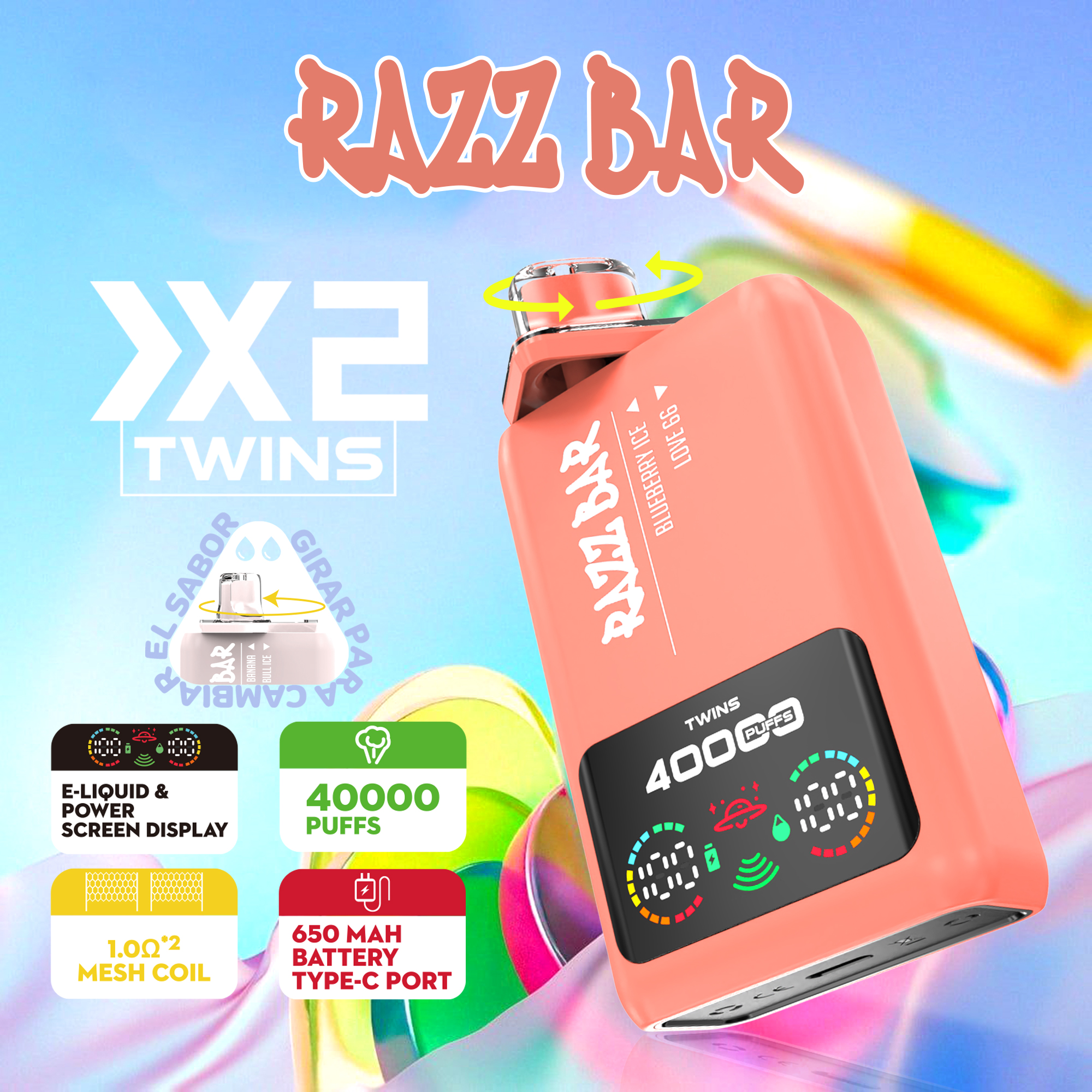 Razz bar 40000 puffs Double Flavor LED Screen Display Dual Mesh Coil Disposable Vape - Vapo247