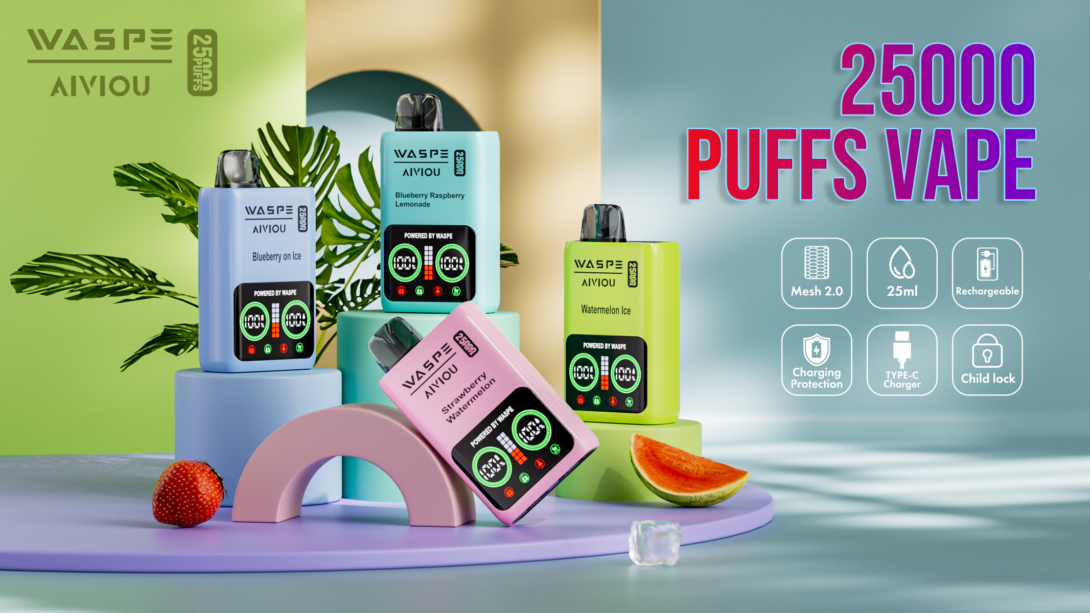 WASPE Aiviou 25000 PUFFS LED Screen Display Dual Mesh Coil Childproof Lock Disposable Vape - Vapo247