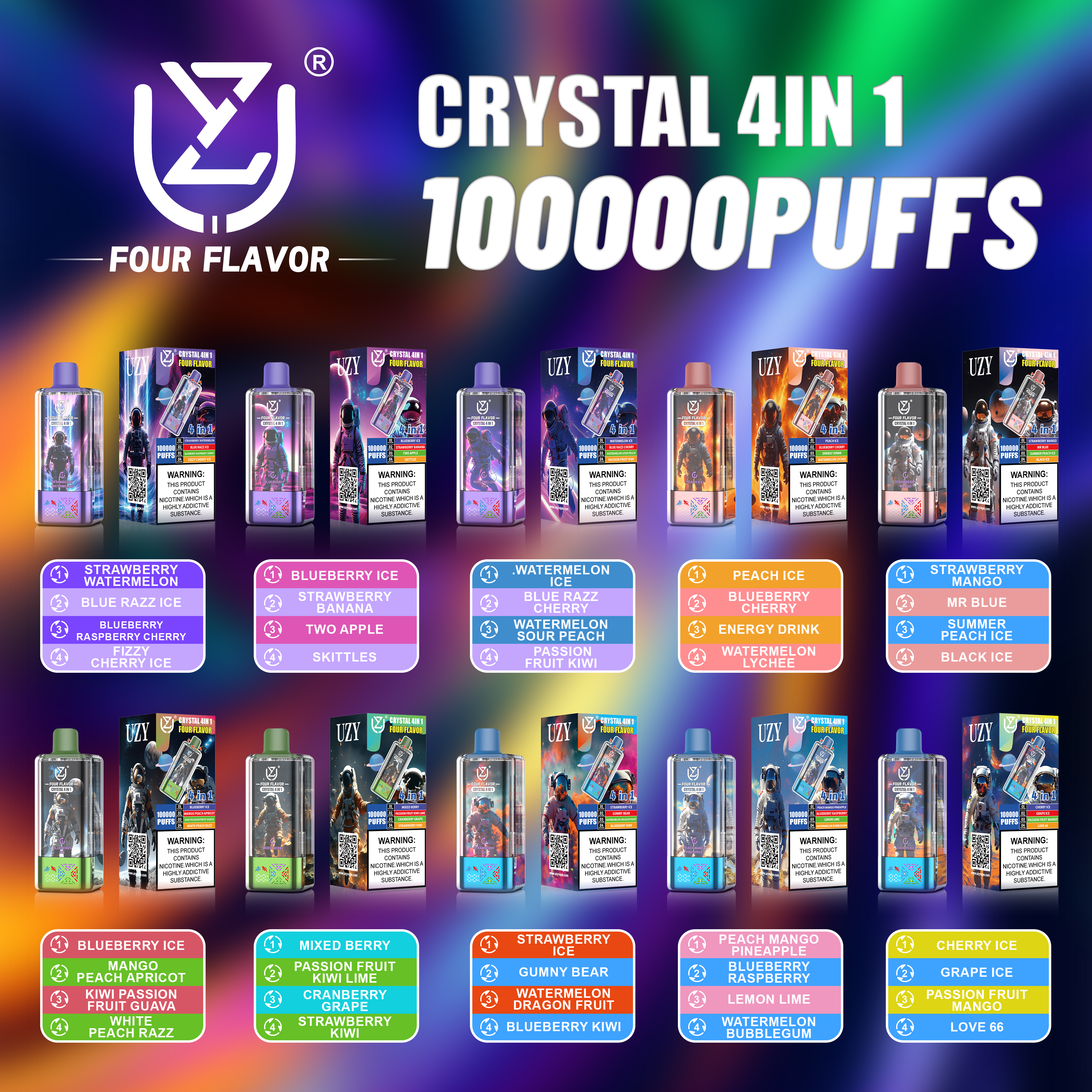 UZY CRYSTAL 100000 Puffs 4-in-1 Flavors LED Screen Display Mesh coil Disposable Vape - Vapo247